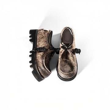 REWRITE Distressed Texture Cowhide Rope-Tied Chunky Big-Toe Derbies-Shoes-38.5-Free Shipping Leatheretro
