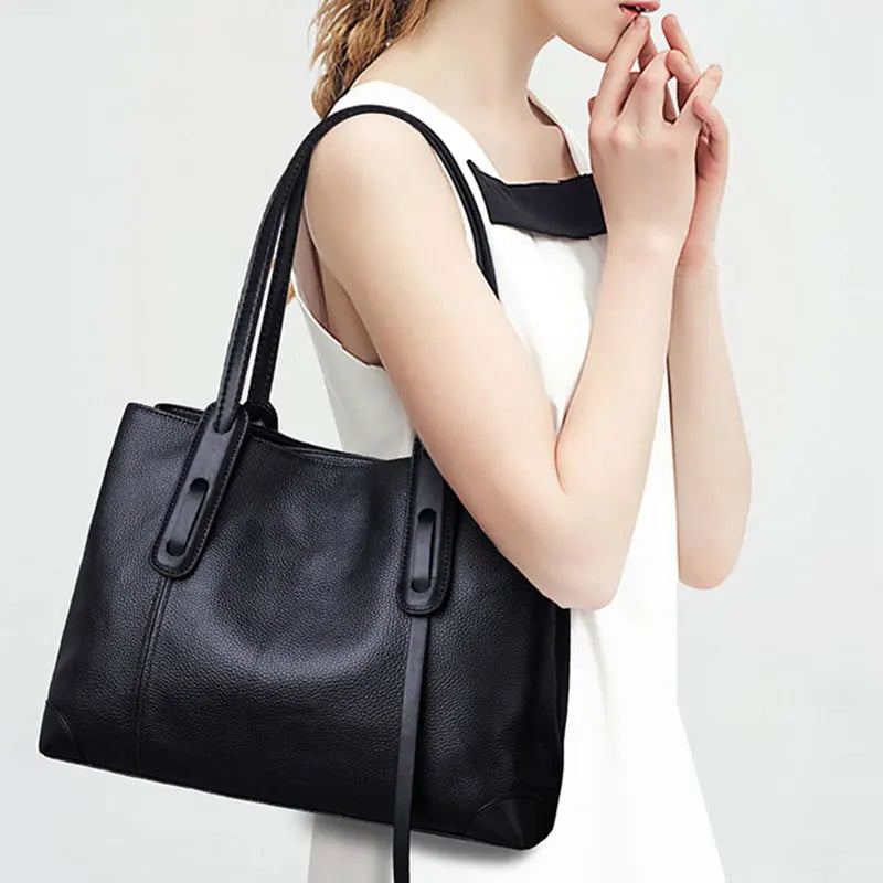 Luxury Soft Cowhide Leather Tote Bag - Women's Shoulder Handbag-Handbags-Grey Brown-Free Shipping Leatheretro