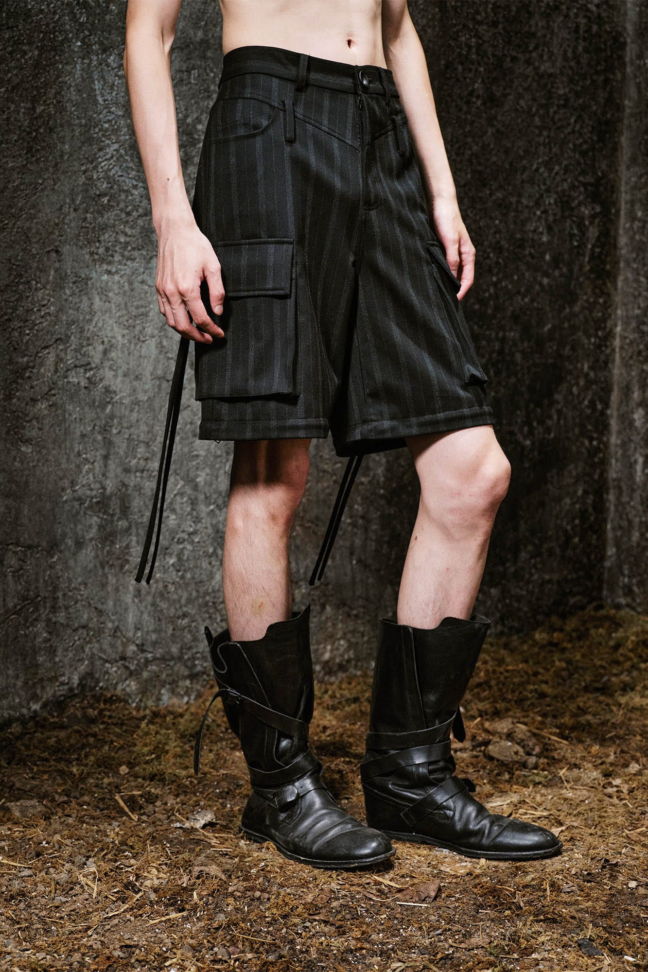 ILNya Nieternite Nifutur Multi-Pocket Stripe Detachable-Leg Pants-Pants-S(0)-Free Shipping Leatheretro