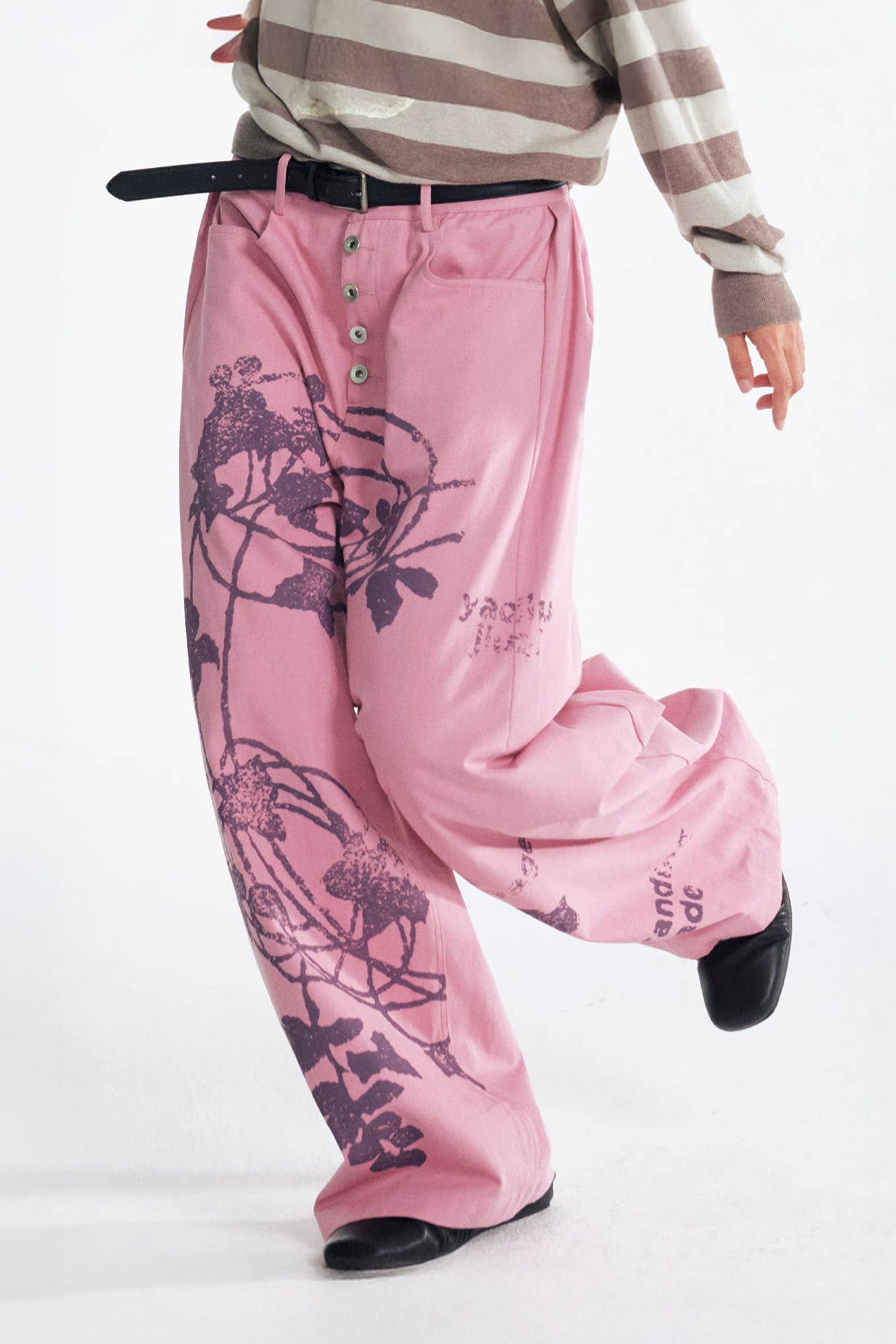 1997 POSTOFFICE Lilac Vine Full-Print Curved Jeans-Jeans-S-Dark Blue-Free Shipping Leatheretro