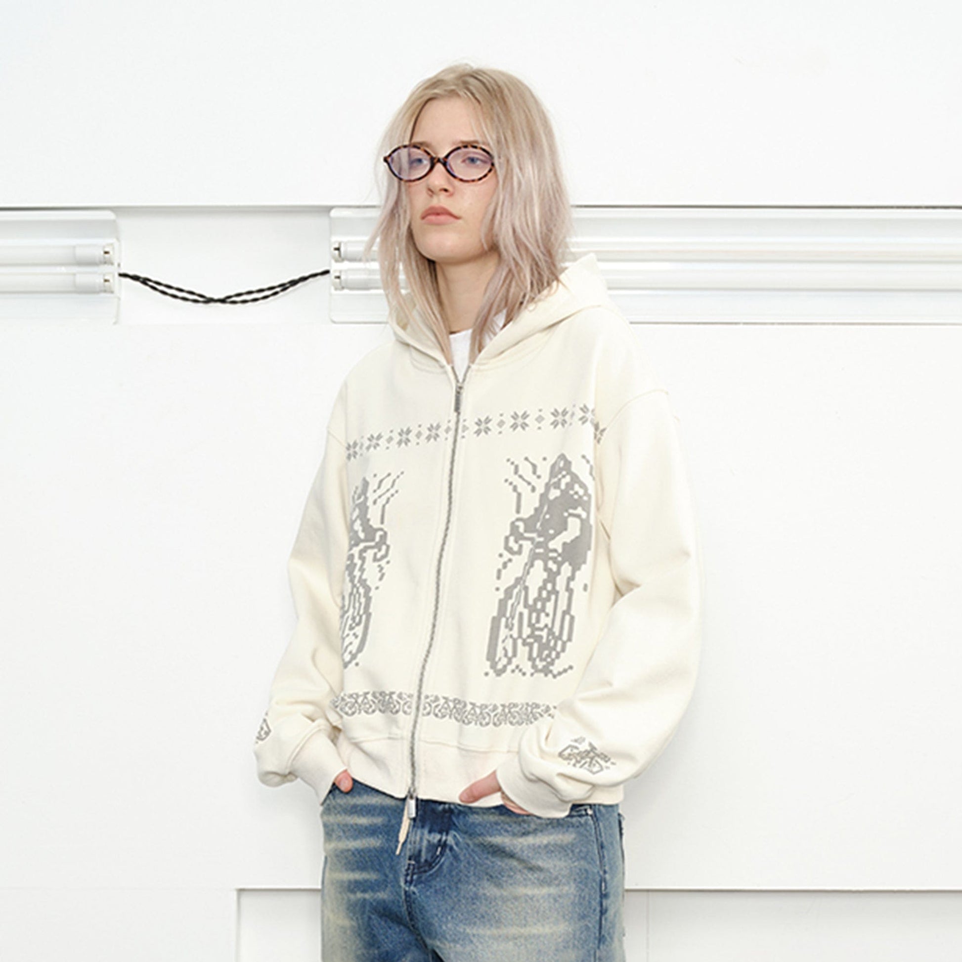 KREATE Bicycle Knitted Zip-Up Jacket-Jacket-S-Beige-Free Shipping Leatheretro