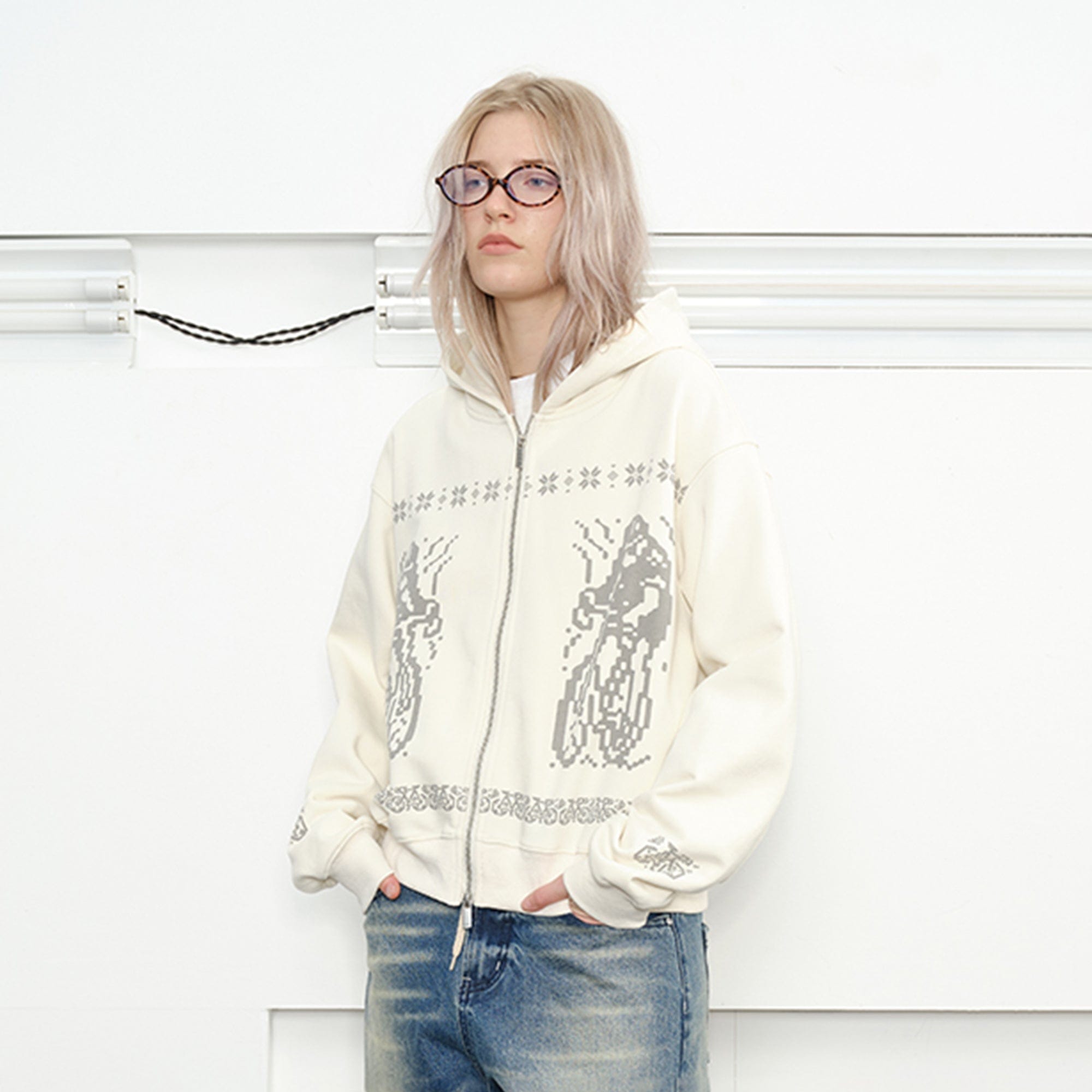 KREATE Bicycle Knitted Zip-Up Jacket-Jacket-S-Beige-Free Shipping Leatheretro