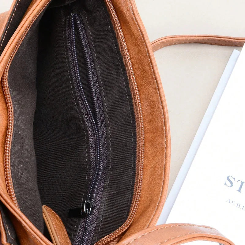 Vintage Multi-pocket Women Crossbody Bag - Soft PU Leather Shoulder Bag-Brown-Free Shipping Leatheretro