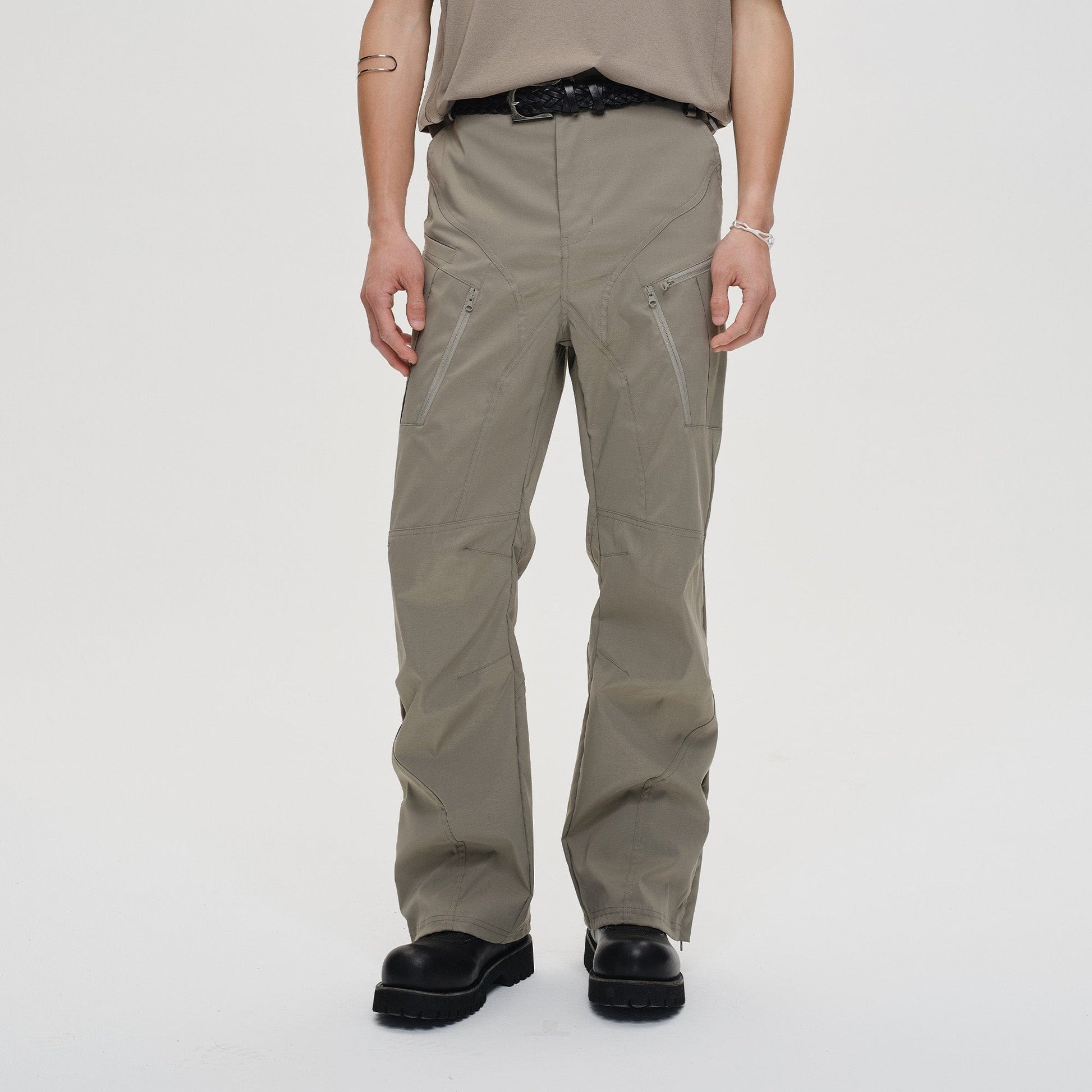 CATSSTAC Tech Paneled Zipper Pockets Elastic Waist Pants-Pants-Green-M-Free Shipping Leatheretro