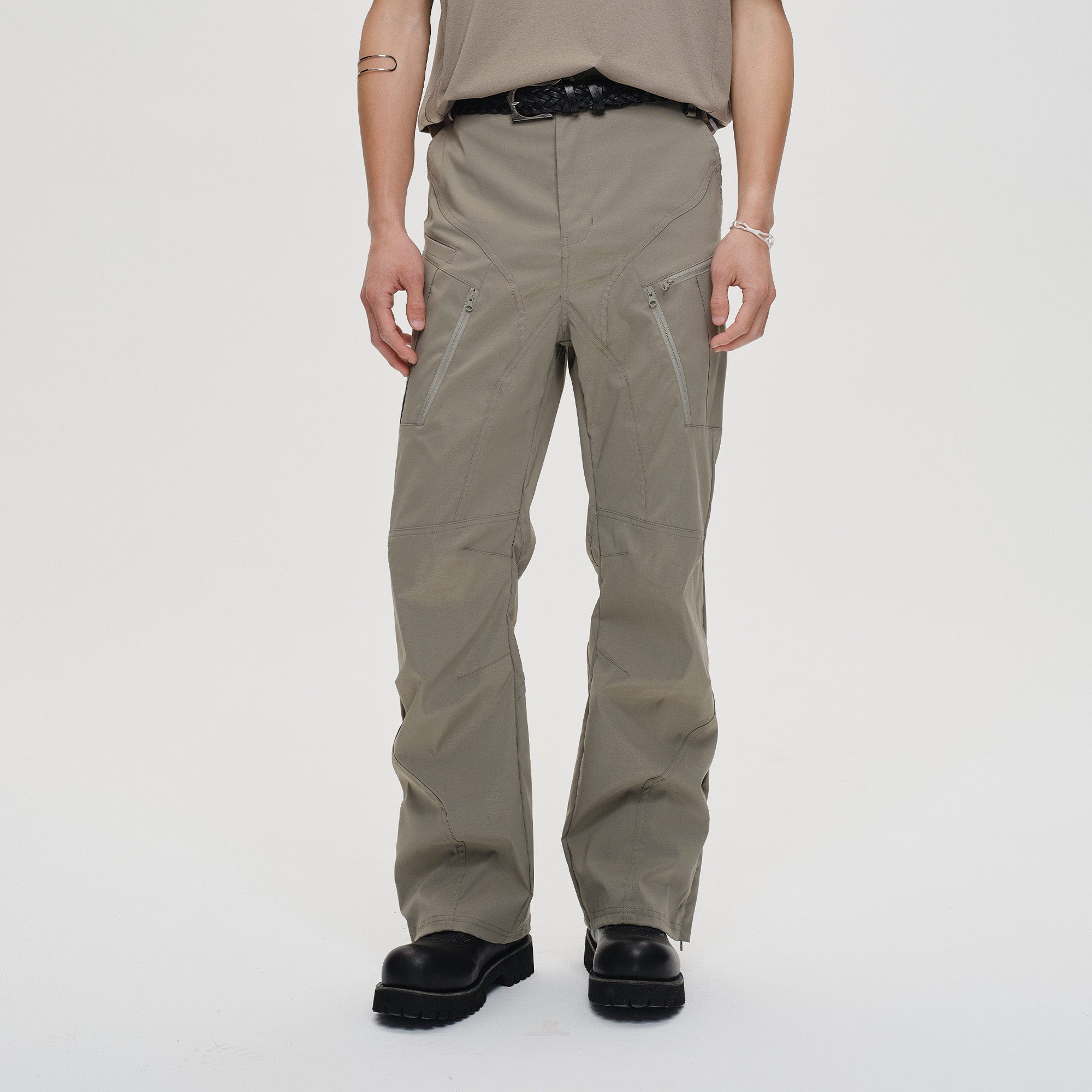 CATSSTAC Tech Paneled Zipper Pockets Elastic Waist Pants-Pants-Green-M-Free Shipping Leatheretro