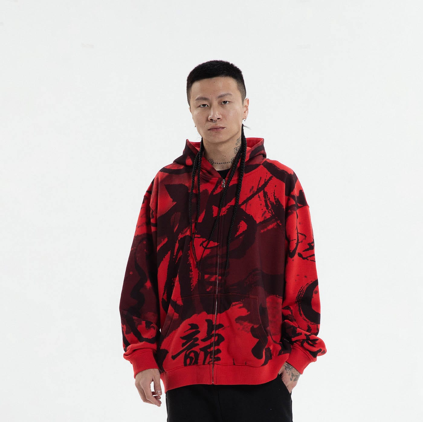 RTVG Calligraphy Full-Print Zip-Up Hoodie-Hoodie-S-Free Shipping Leatheretro