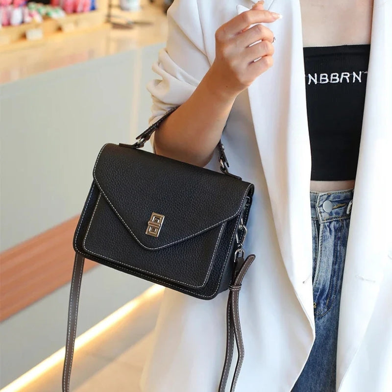 Cowhide Casual Crossbody Bag - Women Genuine Leather Handbag-Handbags-Brown-Free Shipping Leatheretro