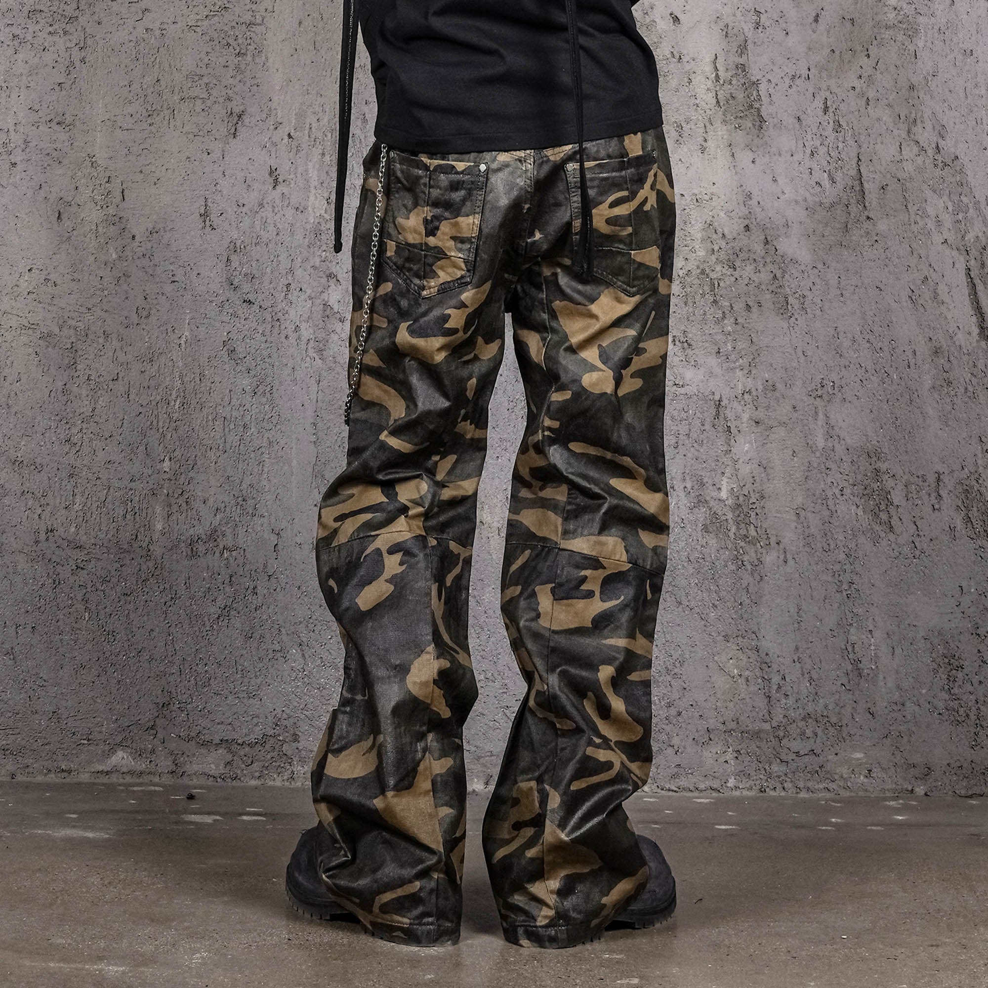 UNDERWATER Camo Deconstructed Fang-Paneled Pants-Pants-S-Free Shipping Leatheretro