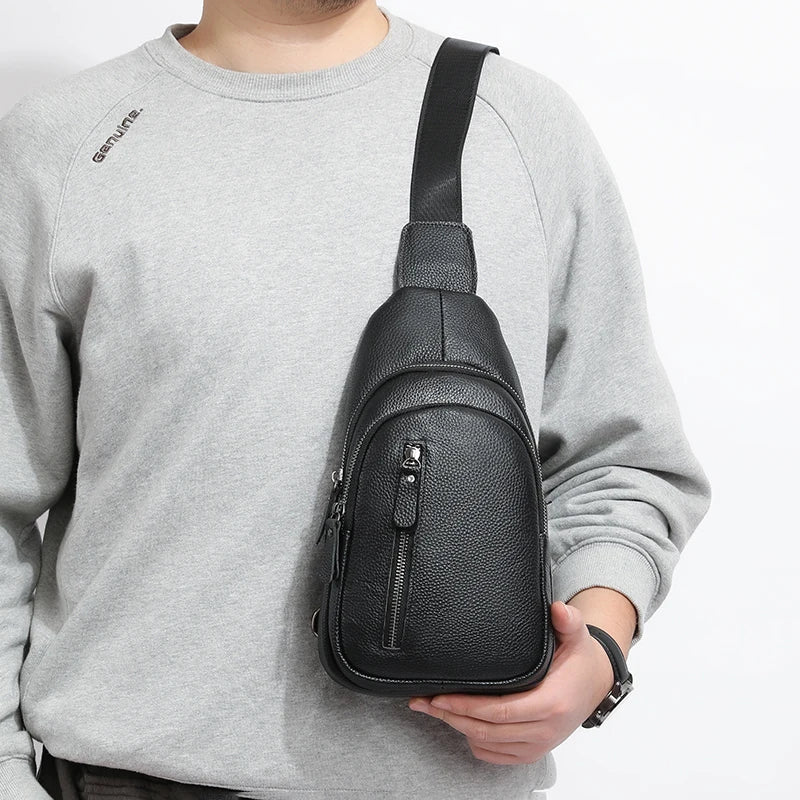 Men’s Genuine Leather Sling Bag – Casual Crossbody Chest Pack-Chest Bags-Classic-Free Shipping Leatheretro