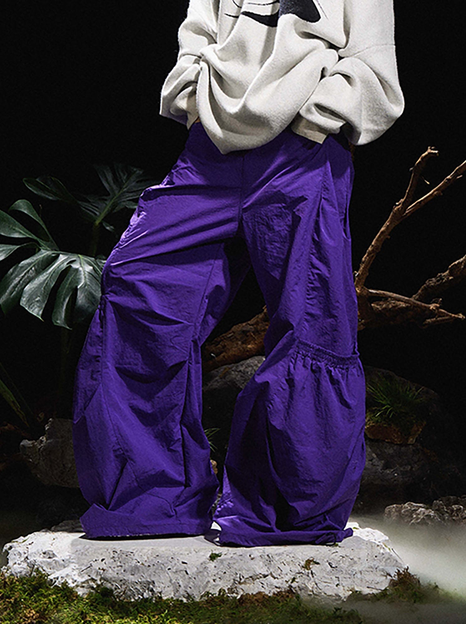 RELABEL Big-Pocket Pleated Oversized Curved Pants Purple-Pants-XS-Free Shipping Leatheretro