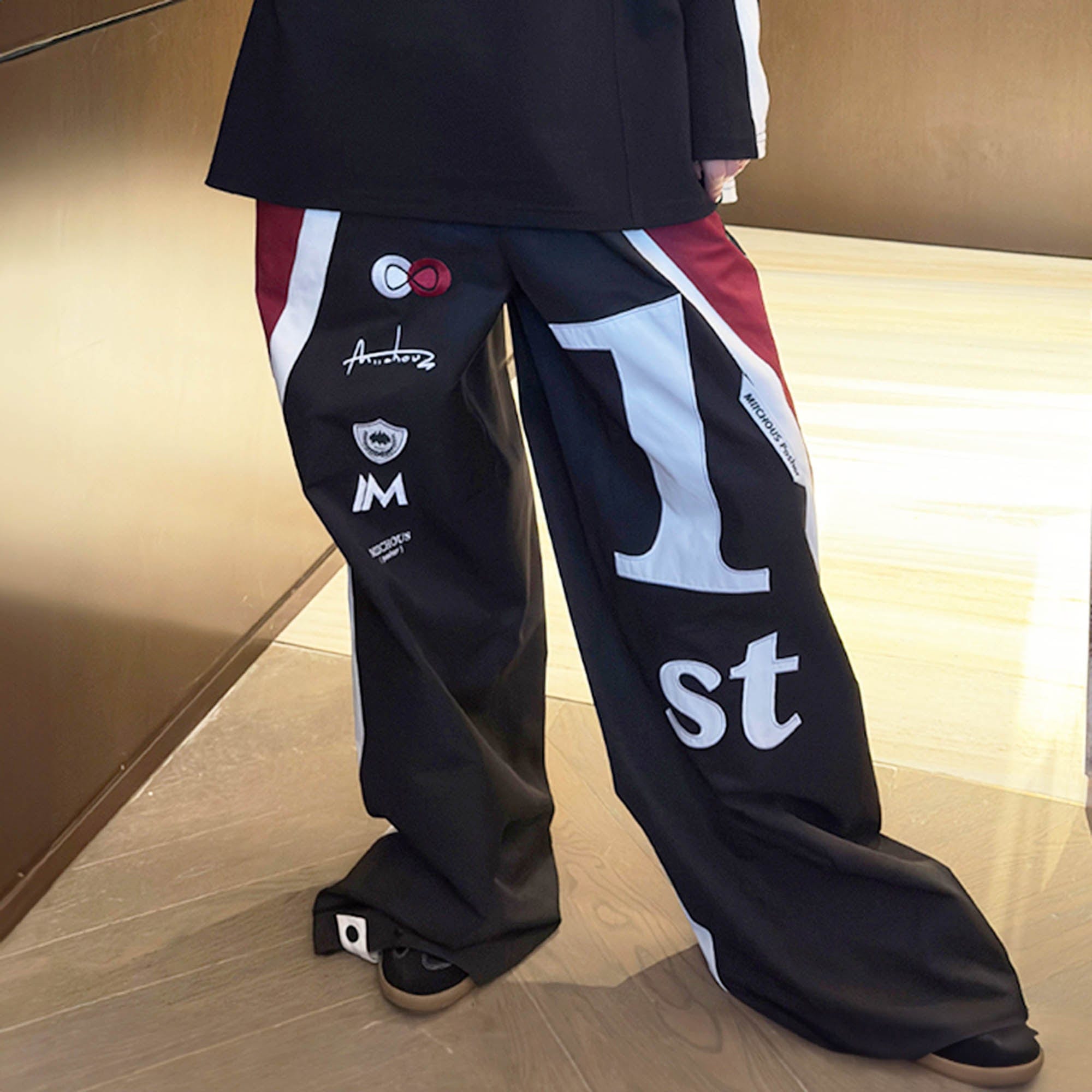MIICHOUS Infinite Racer Patchwork Spliced Track Pants-Pants-S-Free Shipping Leatheretro