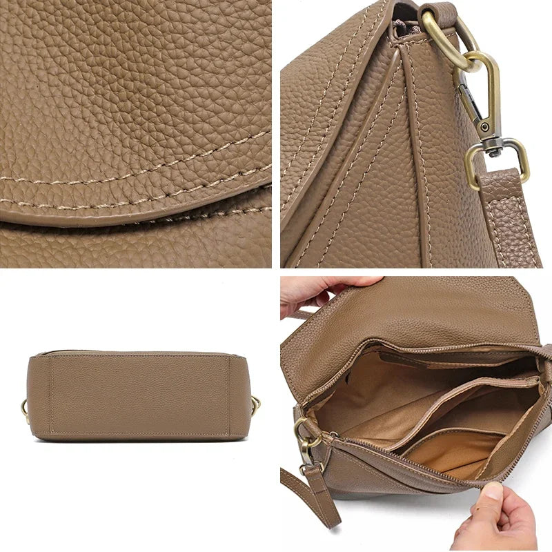Cowhide Leather Women's Geometric Shoulder Bag - Luxury Crossbody Handbag-Shoulder Bag-Black-Free Shipping Leatheretro