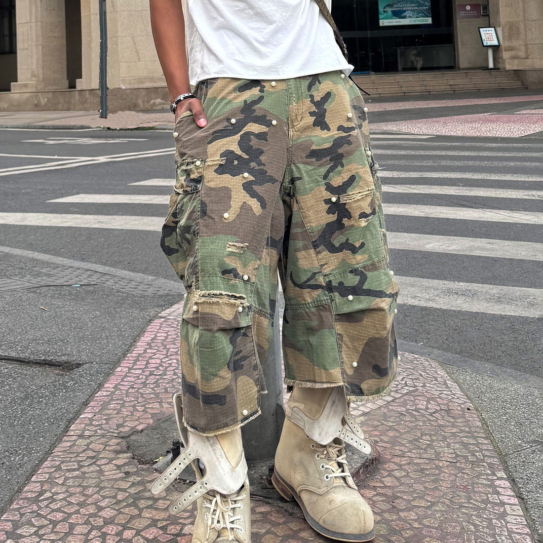 STEEPC Camo Pearl Multi-Pocket Rippled Shorts-Shorts-S-Free Shipping Leatheretro