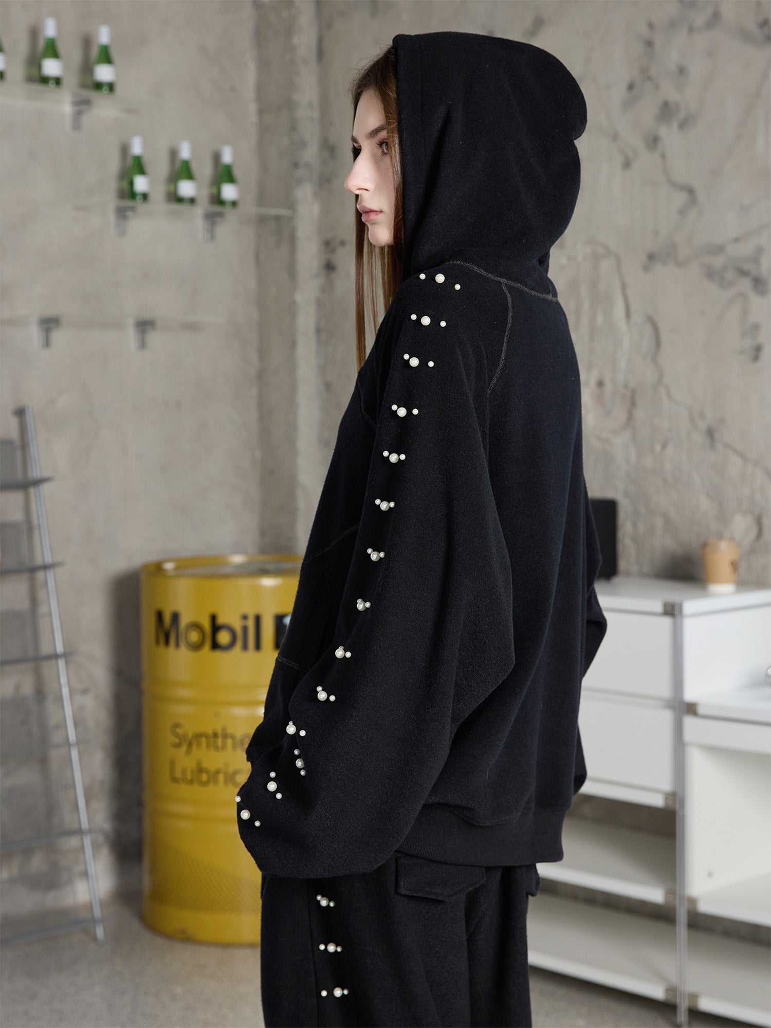 ERROR CODE ROBOT Pearl-Studded Diamond-Seam Hoodie-Jacket-S-Free Shipping Leatheretro