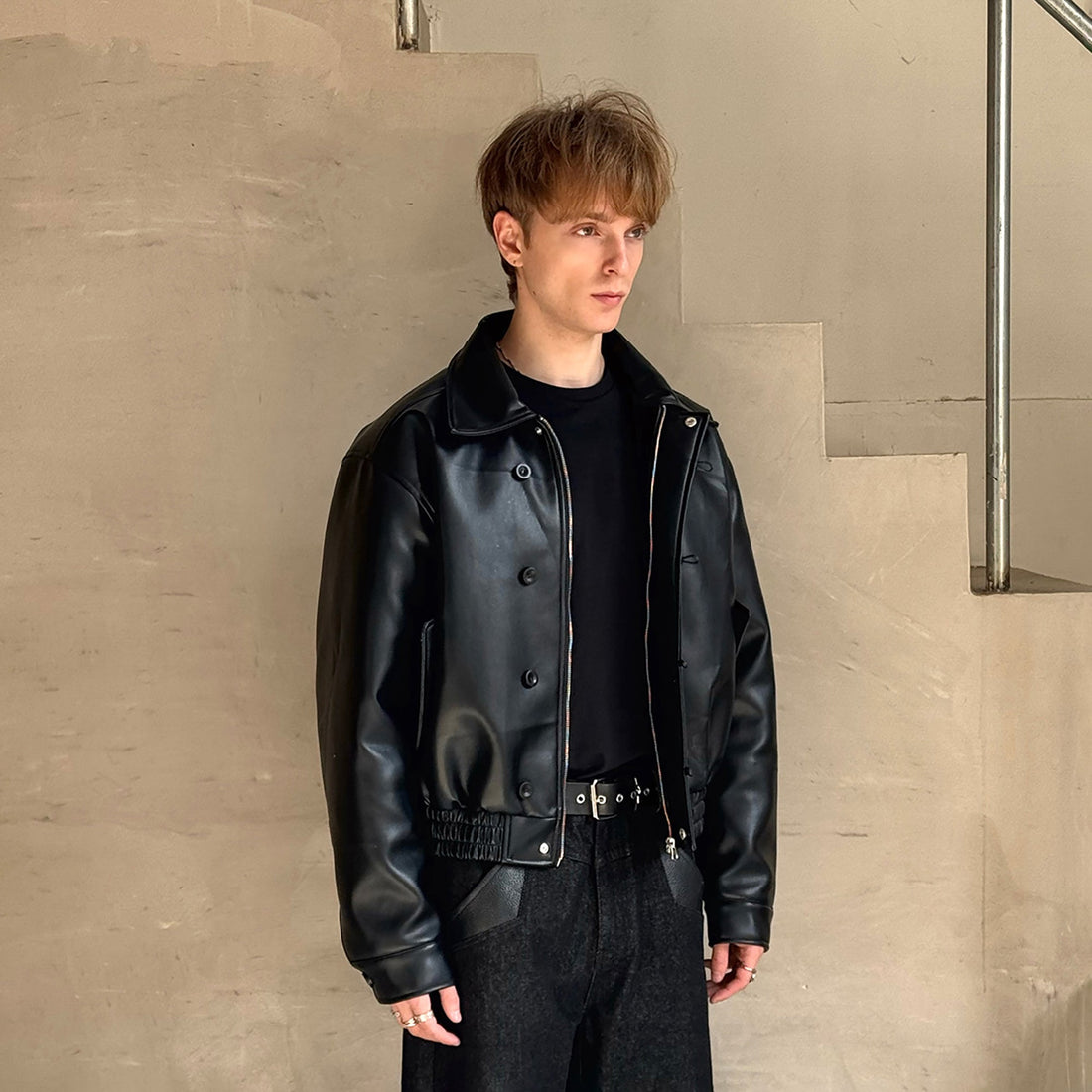 ESAIAS Retro Button-Up Faux Leather Puffer Jacket-Jacket-S-Free Shipping Leatheretro