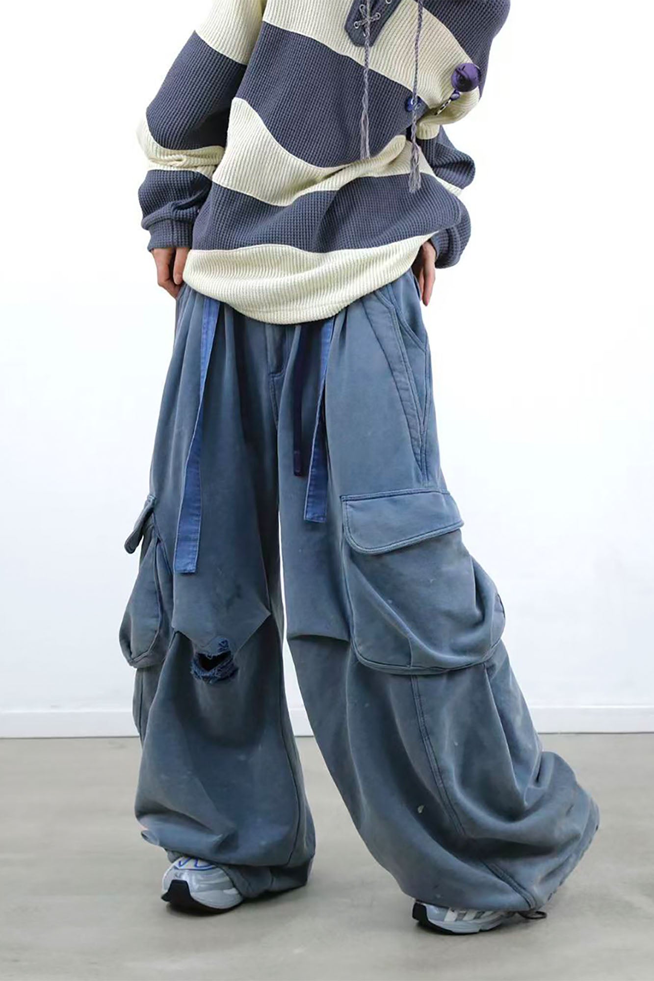 RELABEL Distressed Splatter Double-Waist Cargo Pants-Pants-XS-Free Shipping Leatheretro