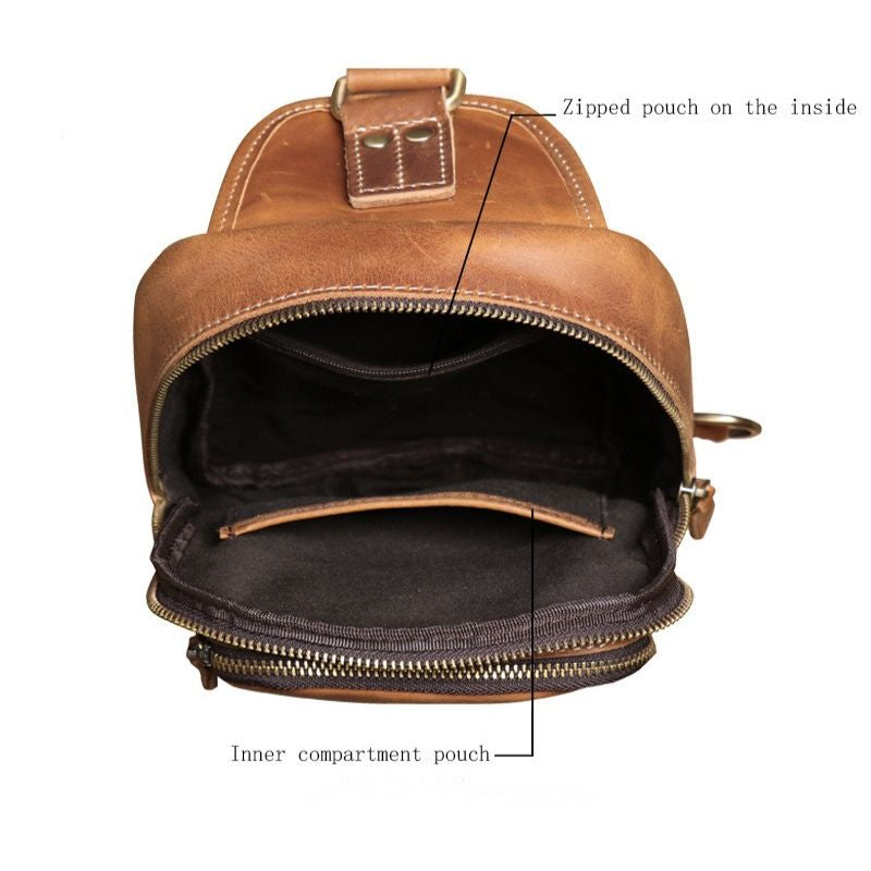 European and American Men's Crazy Horse Leather Crossbody Chest Bag-Chest Bags-Black-Free Shipping Leatheretro