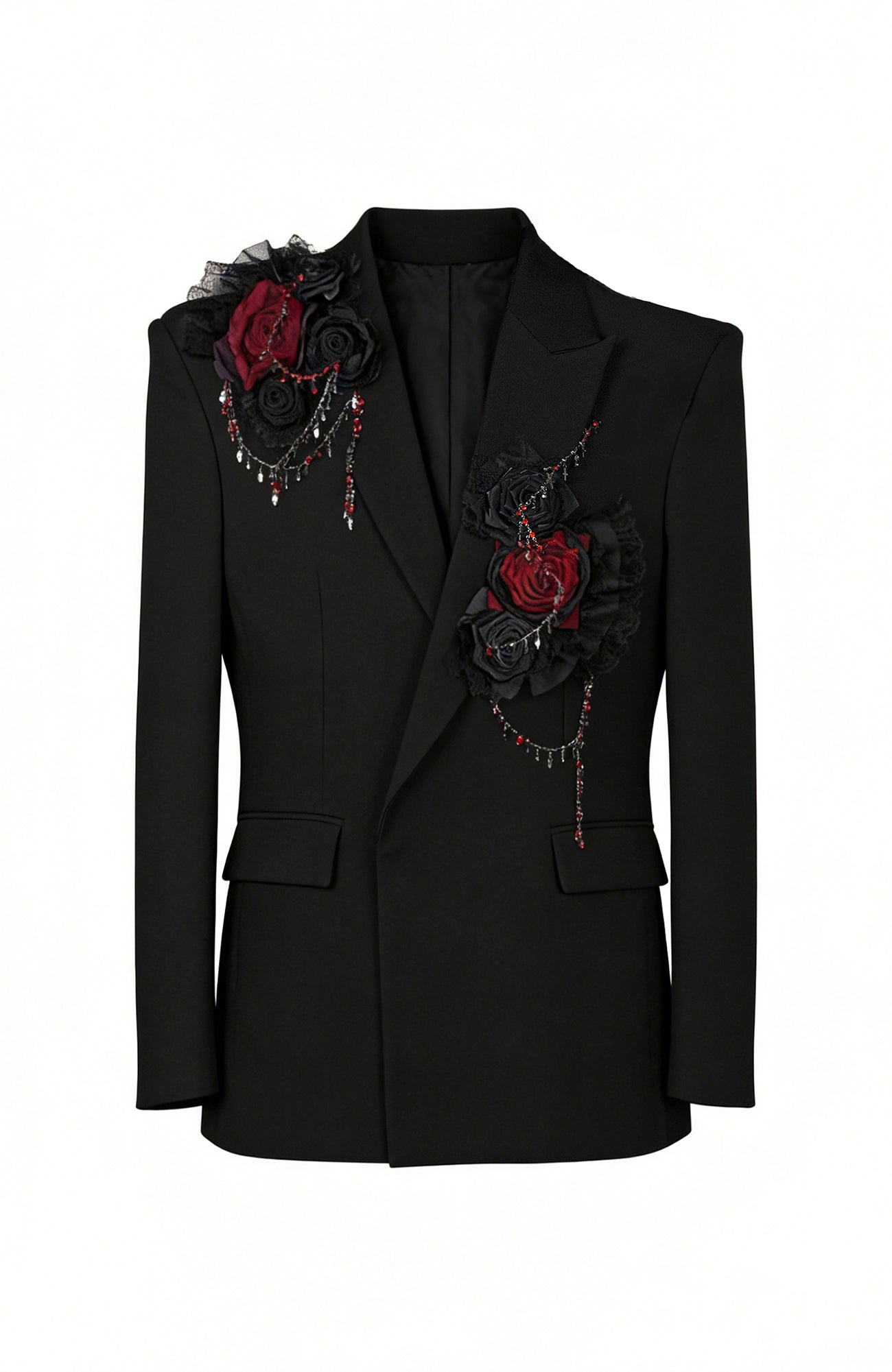 SHANG JIE Floral Appliqué Beaded Chain Blazer-Jacket-M-Free Shipping Leatheretro