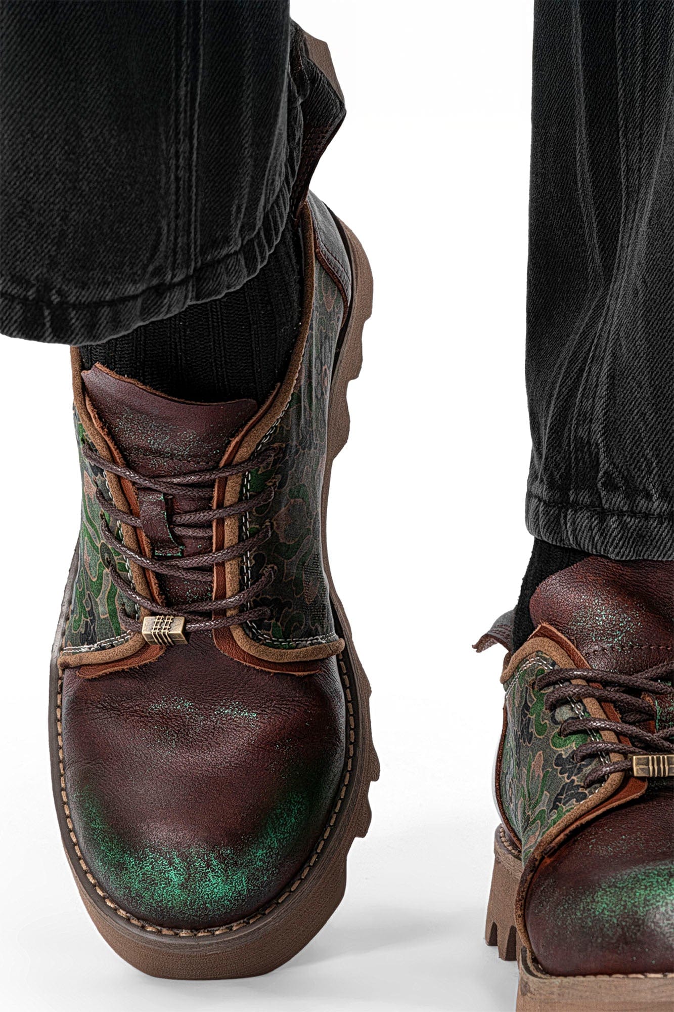 REWRITE Jacquard Floral Patina Leather Derby Shoes-Shoes-38.5-Free Shipping Leatheretro