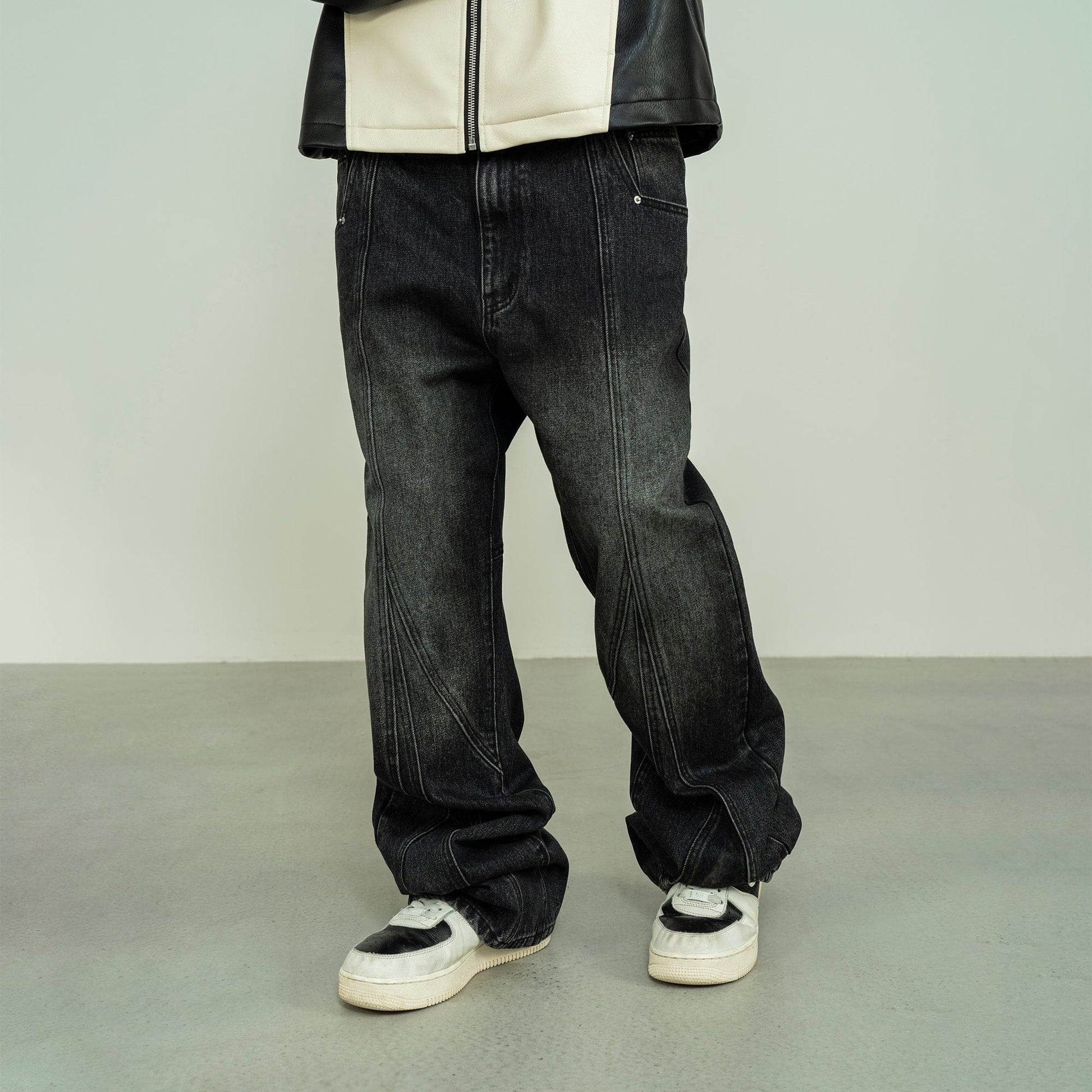MAKEMORE Deconstructed Washed Rivet Jeans-Jeans-S-Black-Free Shipping Leatheretro