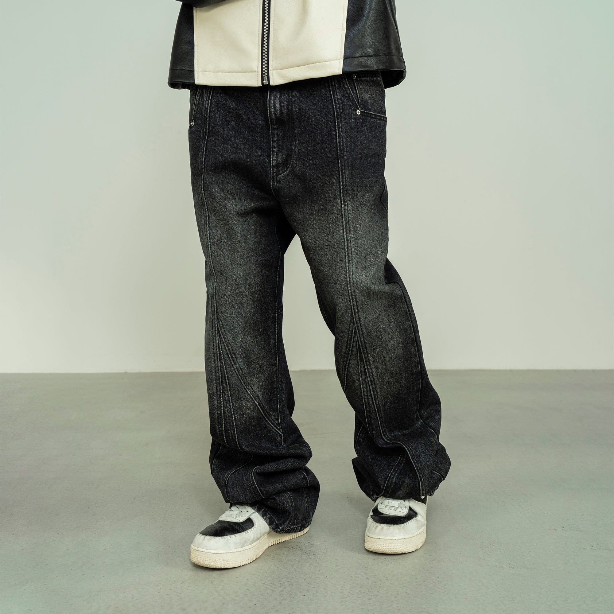 MAKEMORE Deconstructed Washed Rivet Jeans-Jeans-S-Black-Free Shipping Leatheretro