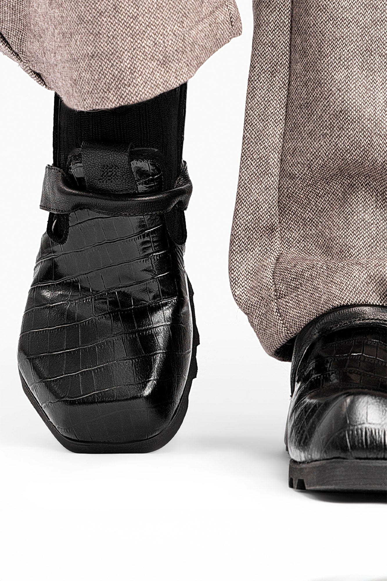 REWRITE Croc-Embossed Strap Loafers-Shoes-38.5-Free Shipping Leatheretro