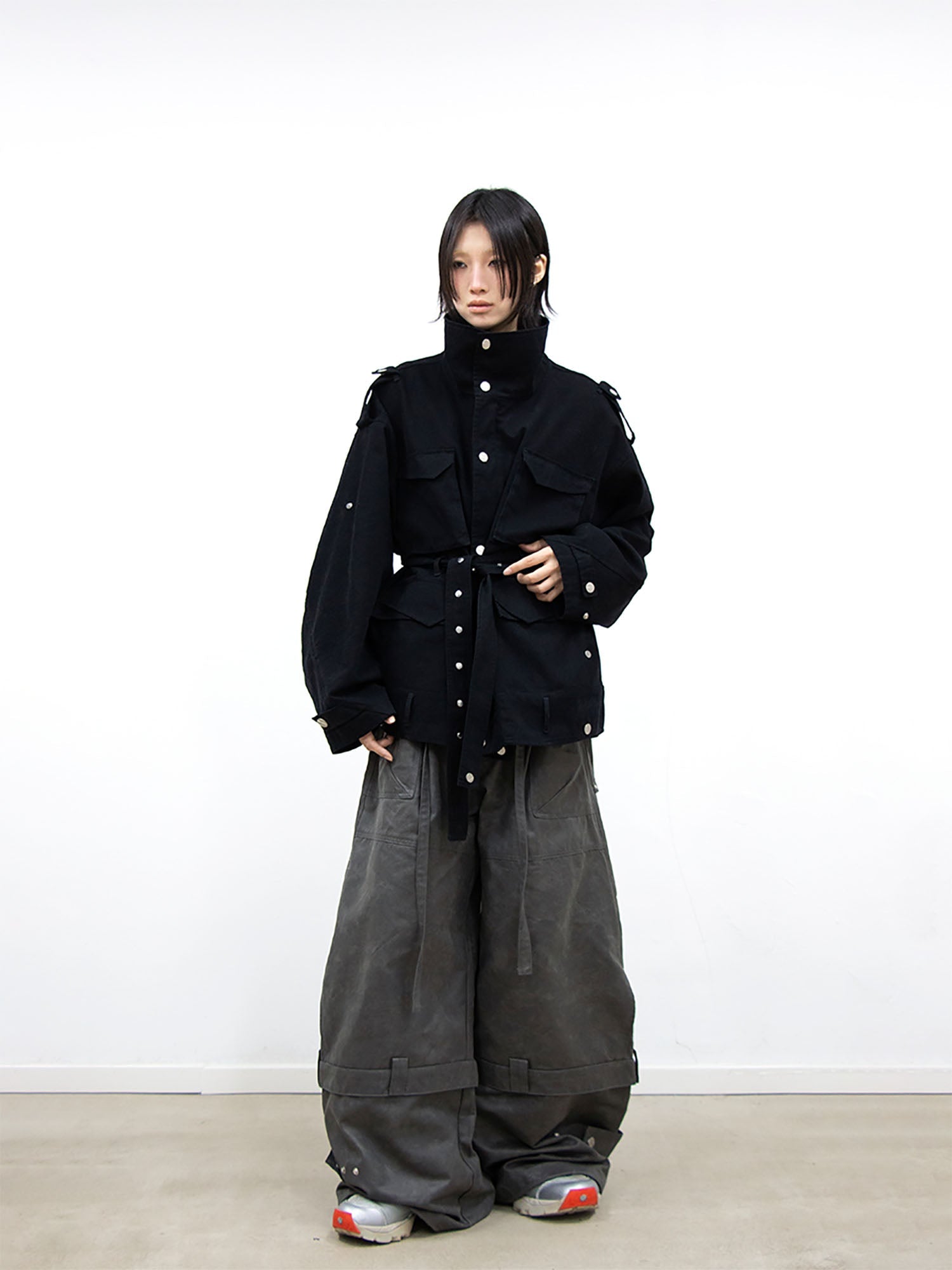 RELABEL Retro Multi-Pocket Snap-Hem Convertible Jacket Black-Jacket-XS-Free Shipping Leatheretro