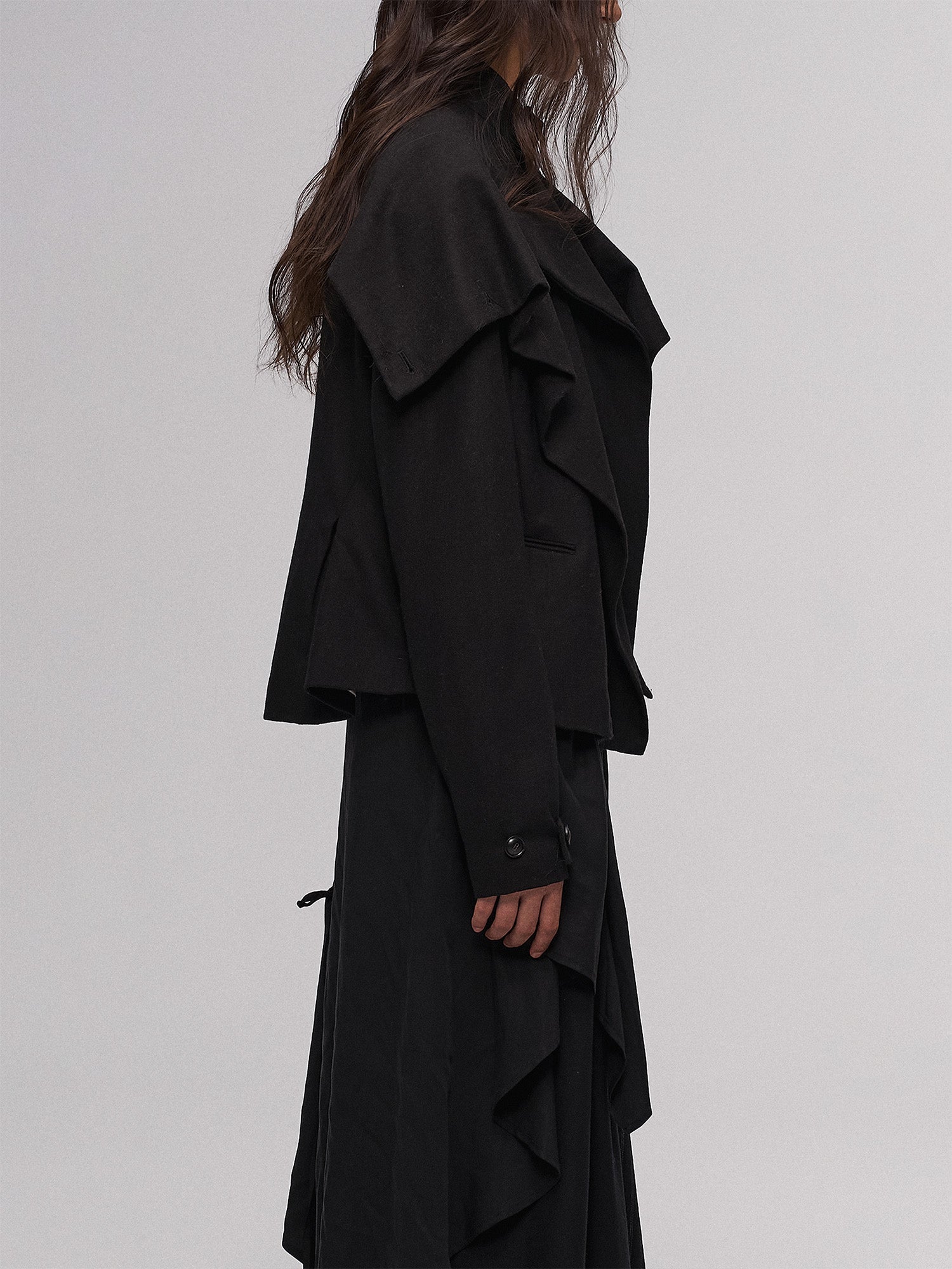 ILNya Nieternite Nifutur Layered Ruffle Wool-Blend Scarf-Wrap Coat-Jacket-S (0)-Free Shipping Leatheretro