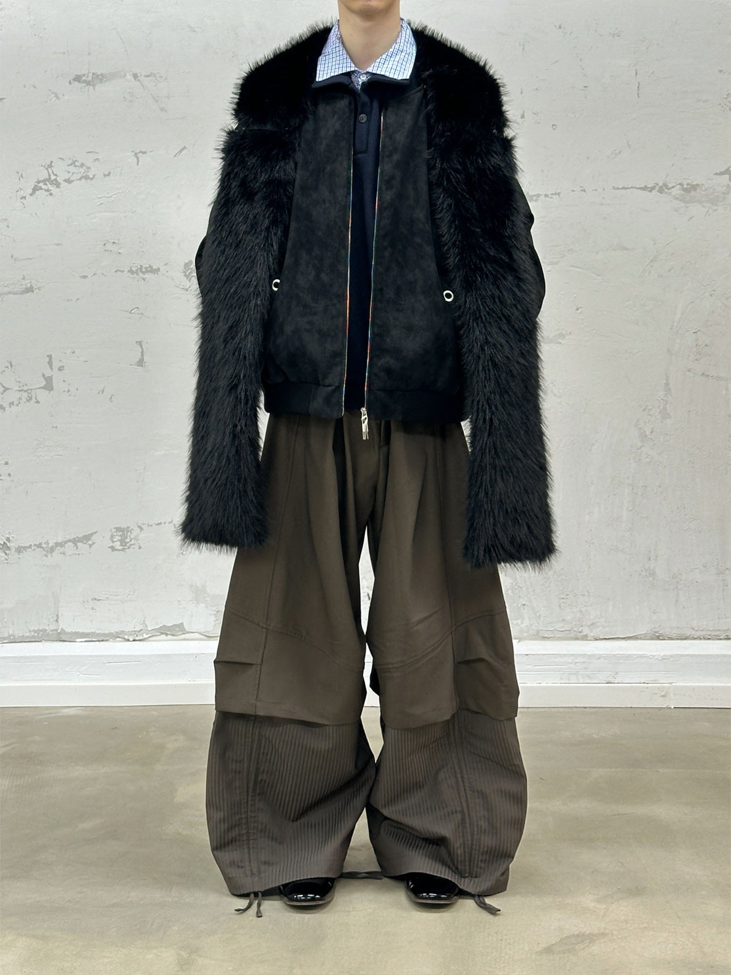 RELABEL Detachable Plush Scarf Hooded Suede Jacket Black-Jacket-XS-Free Shipping Leatheretro