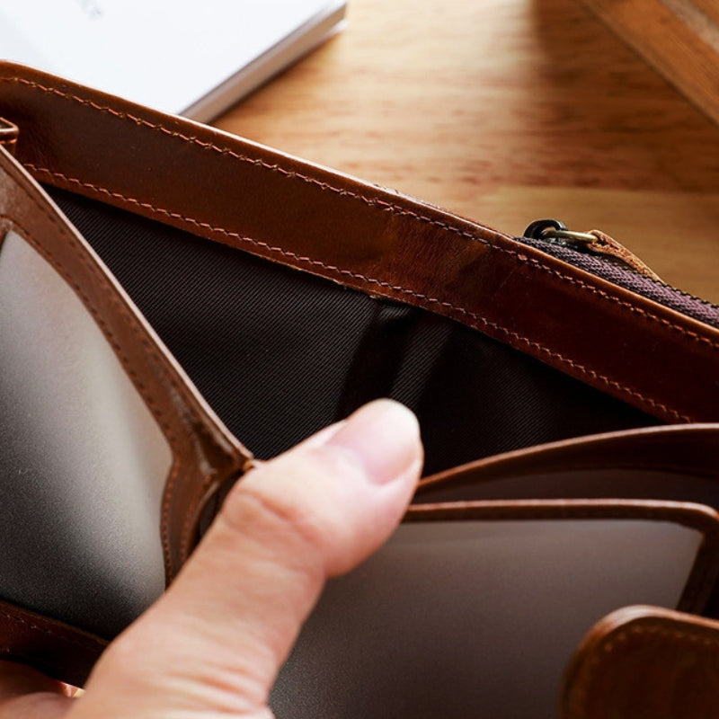 Men's Leather Multiple Card Slots Wallet - Compact Solid Color Money Bag-Wallets & Money Clips-Black-Free Shipping Leatheretro