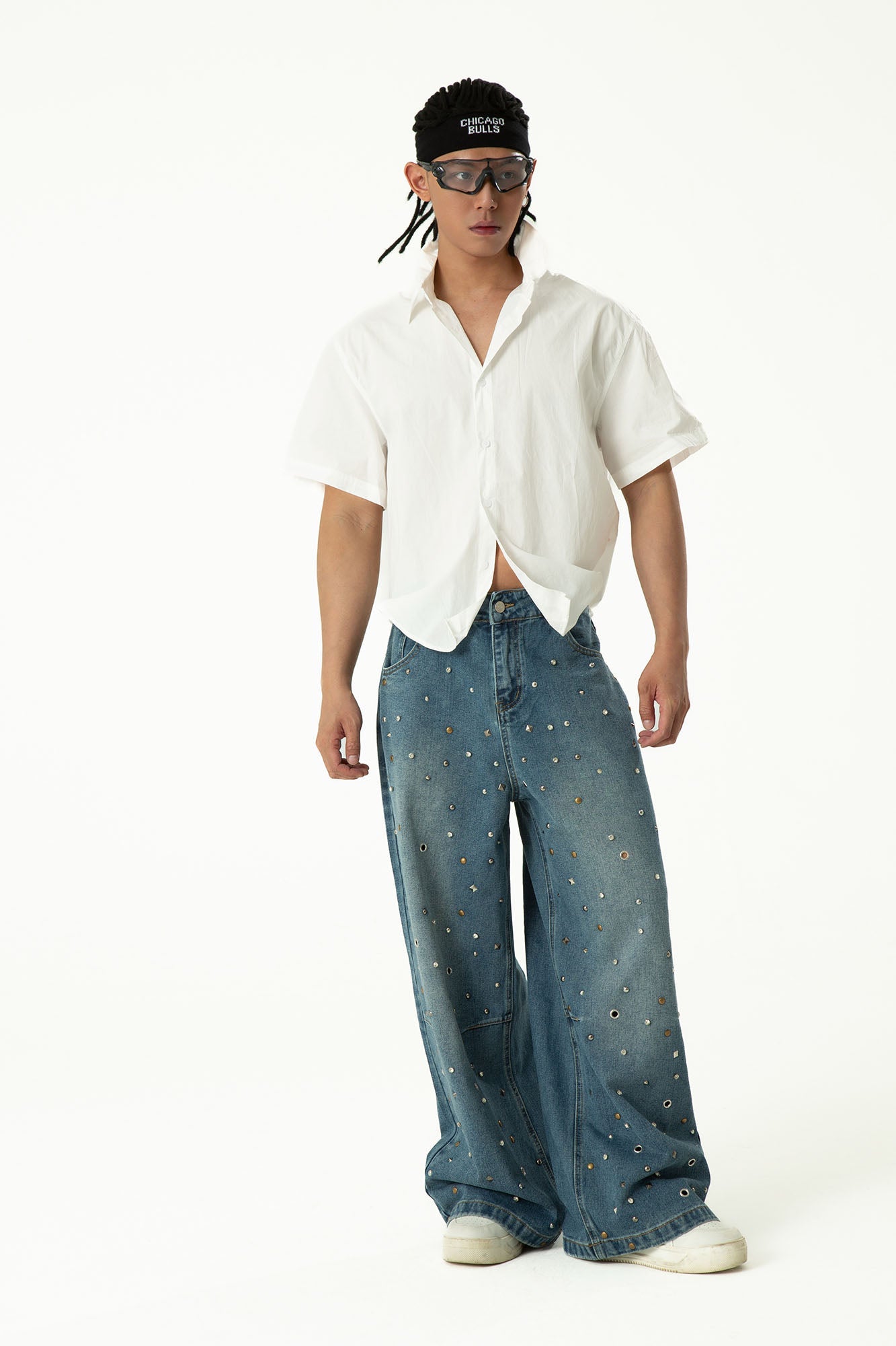CLP Diamond Studded Wide-Leg Jeans-Jeans-M-Free Shipping Leatheretro