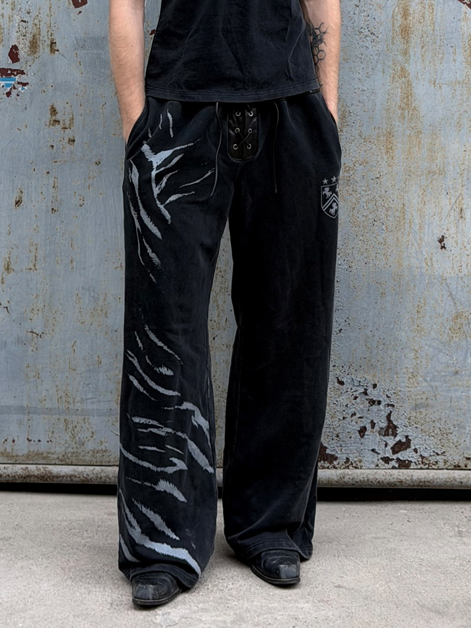 ESAIAS Washed Zebra Print Double-Waist Sweatpants-Pants-S / 28-31"-Free Shipping Leatheretro