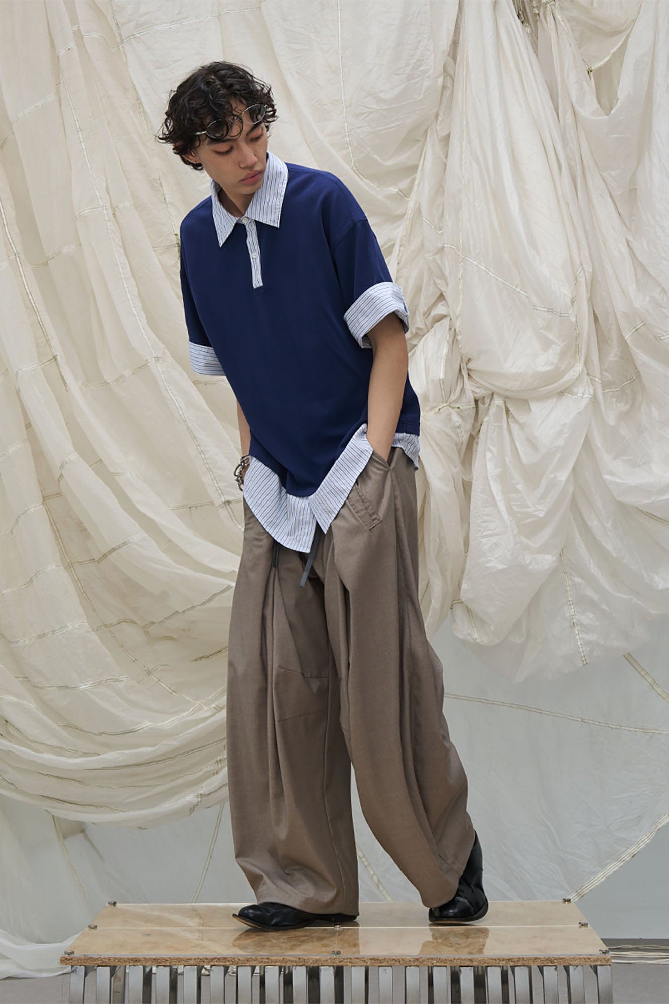 RELABEL Pleated Drawstring Curved Wide-Leg Trousers-Pants-XS-Khaki-Free Shipping Leatheretro