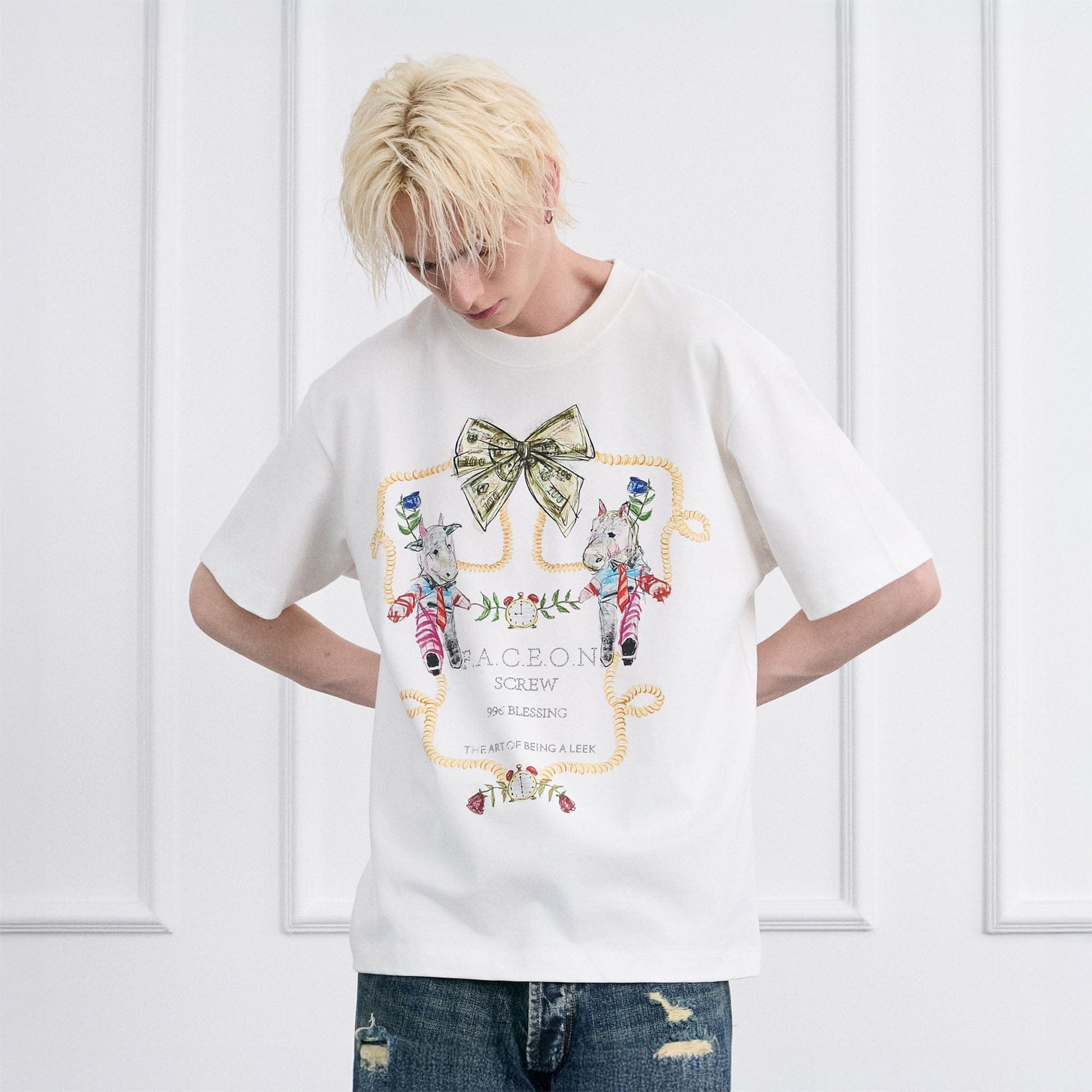 FACEONLAB Whimsical Cow and Horse T-Shirt-T Shirt-White-S-Free Shipping Leatheretro