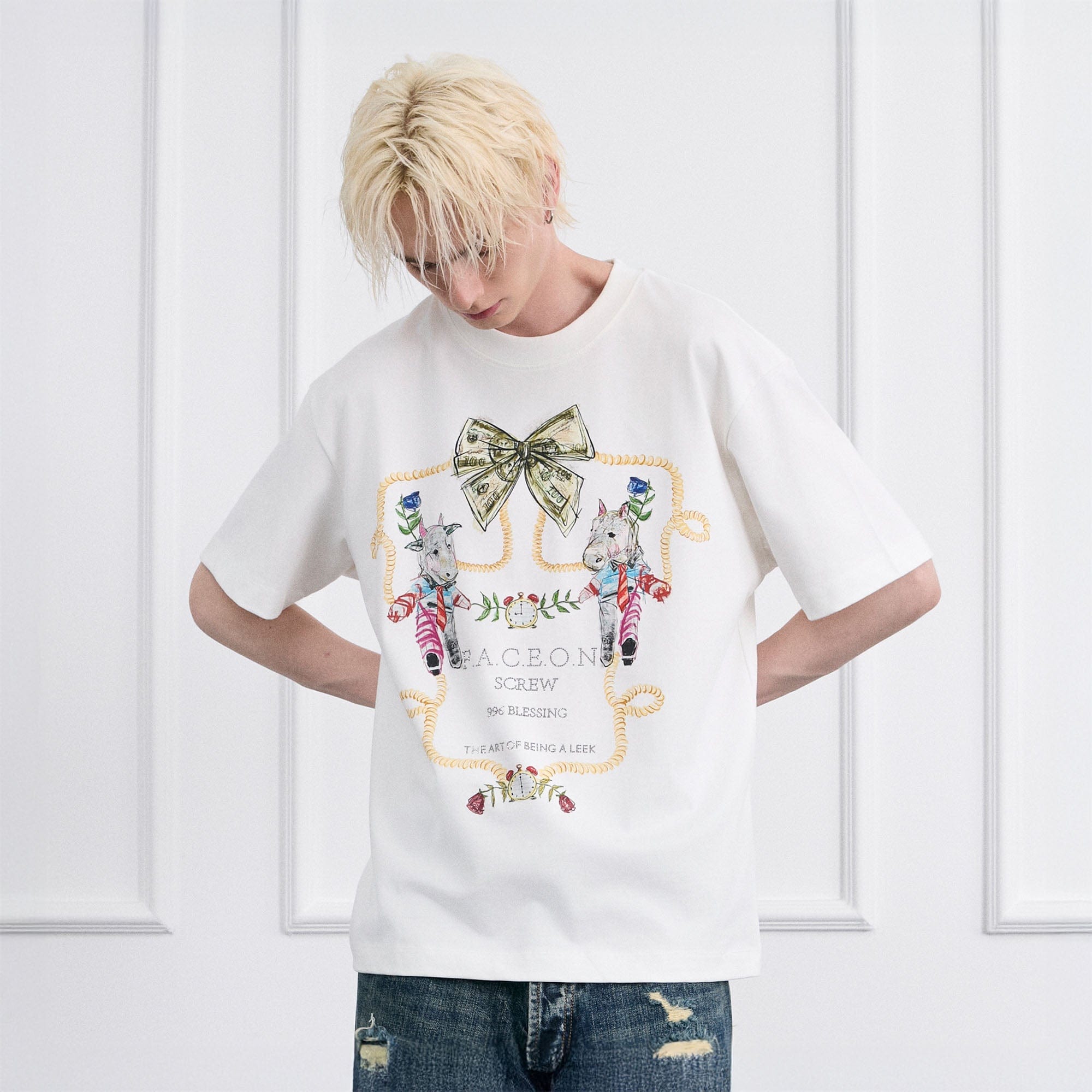 FACEONLAB Whimsical Cow and Horse T-Shirt-T Shirt-White-S-Free Shipping Leatheretro