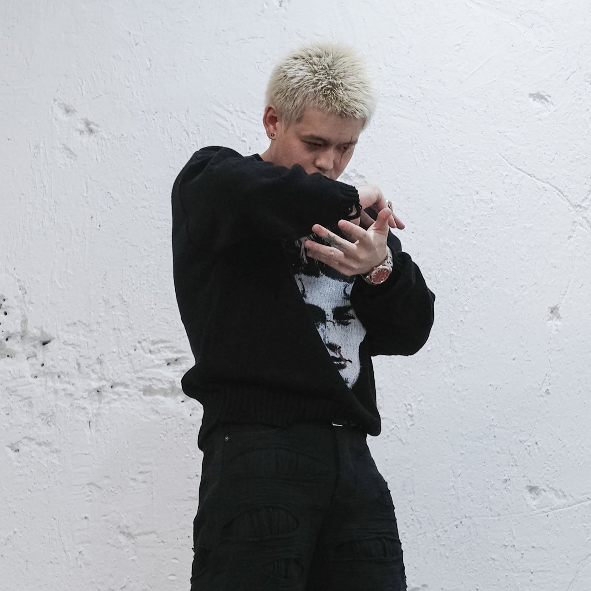 UNDERWATER Demon Portrait Distressed Sweater-Sweater-S-Free Shipping Leatheretro