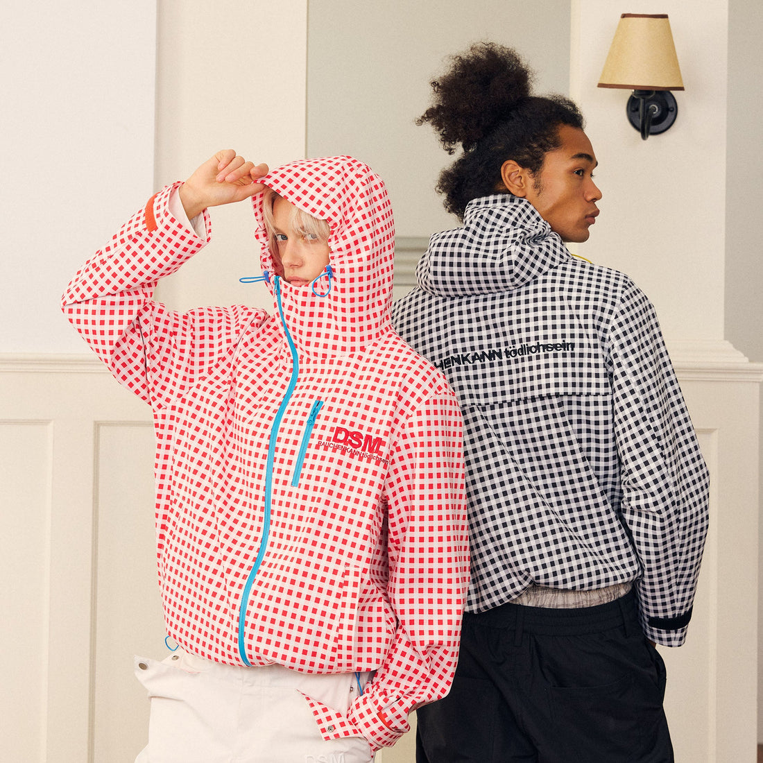 DONSMOKE Diagonal-Zip Check Teflon Windbreaker-Jacket-S-Red-Free Shipping Leatheretro