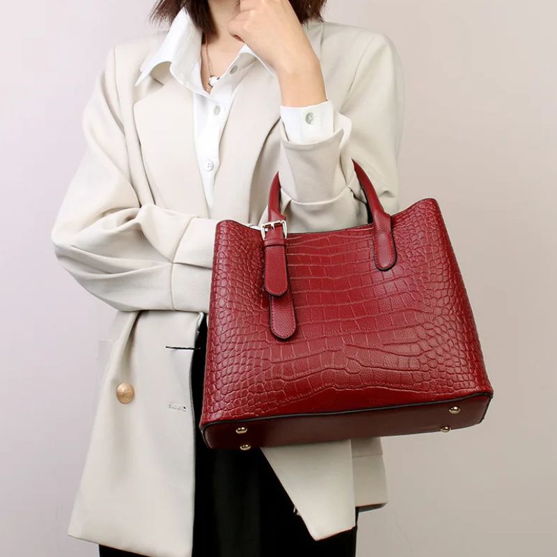 Crocodile Pattern Large Shoulder Bag – Luxury Designer Handbag-Handbags-Wine Red-Free Shipping Leatheretro
