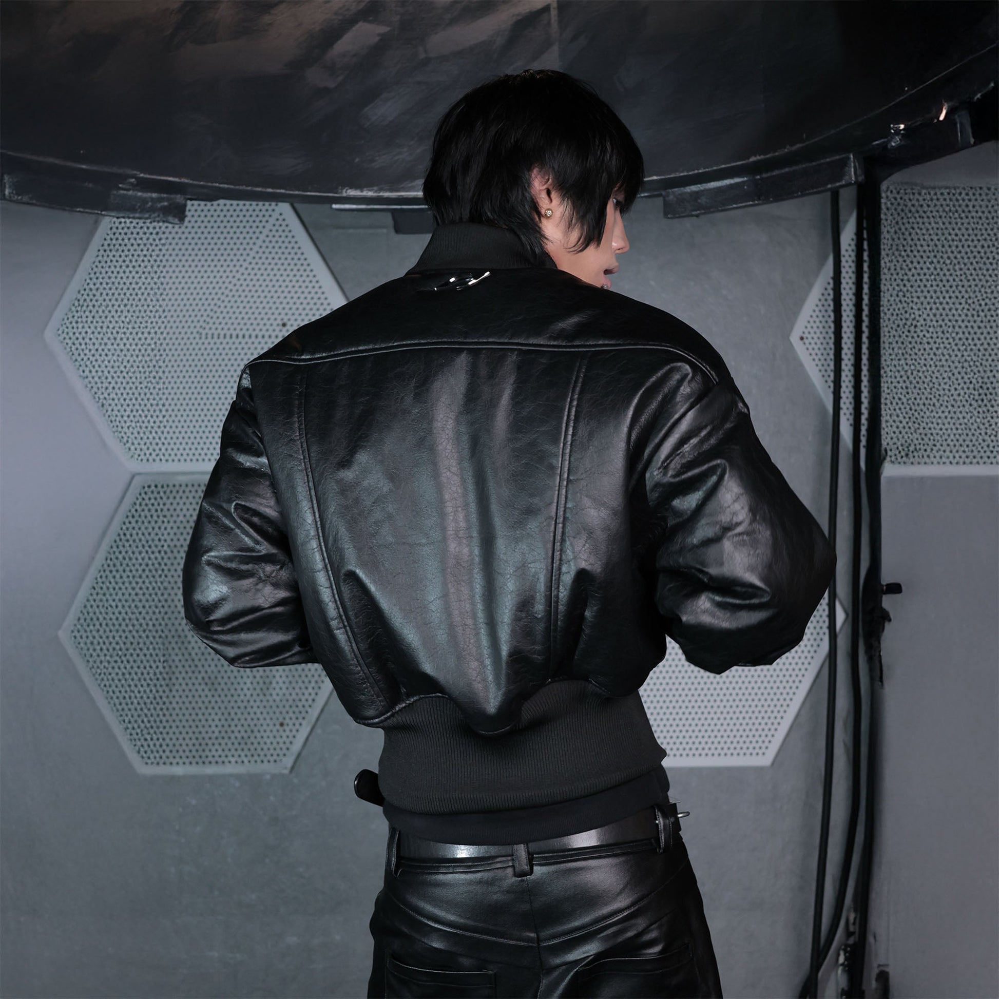 SSIN7 Panel Cinched Bomber Jacket-Jacket-S-Free Shipping Leatheretro