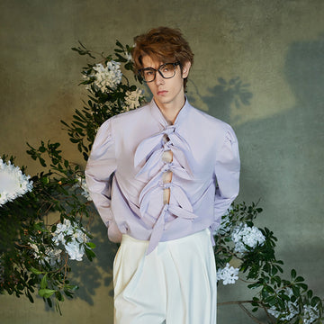 JIECHI Multi-Tie Front Ruched Shoulder Shirt-Shirt-M (Preorder)-Free Shipping Leatheretro