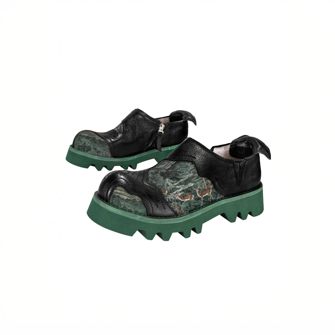 REWRITE Mural Graphics Leather Paneled Trail Loafers-Shoes-38.5-Free Shipping Leatheretro