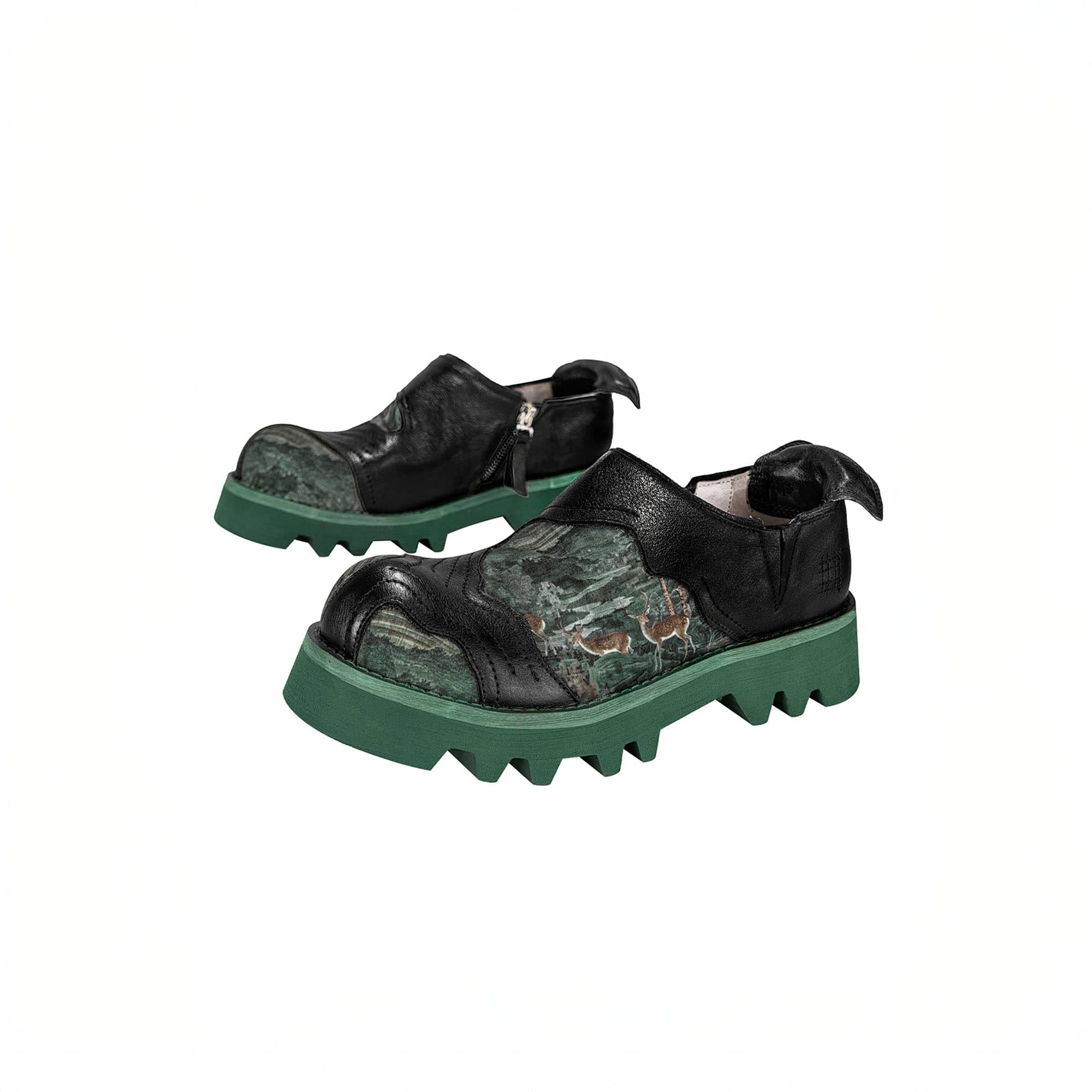 REWRITE Mural Graphics Leather Paneled Trail Loafers-Shoes-38.5-Free Shipping Leatheretro