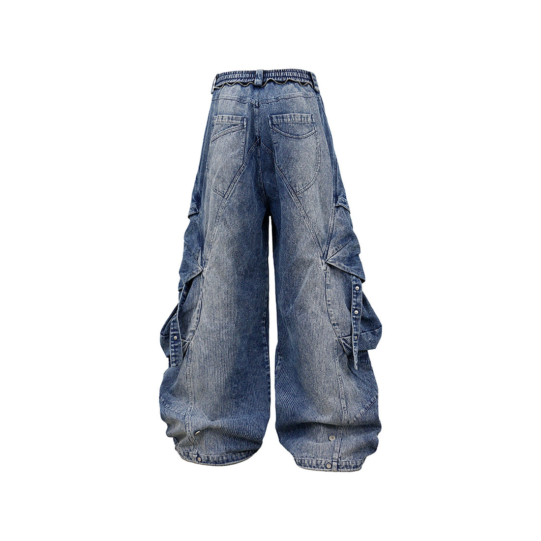 RELABEL Washed Paneled Strap Oversized Cargo Jeans Blue-Jeans-XS-Free Shipping Leatheretro