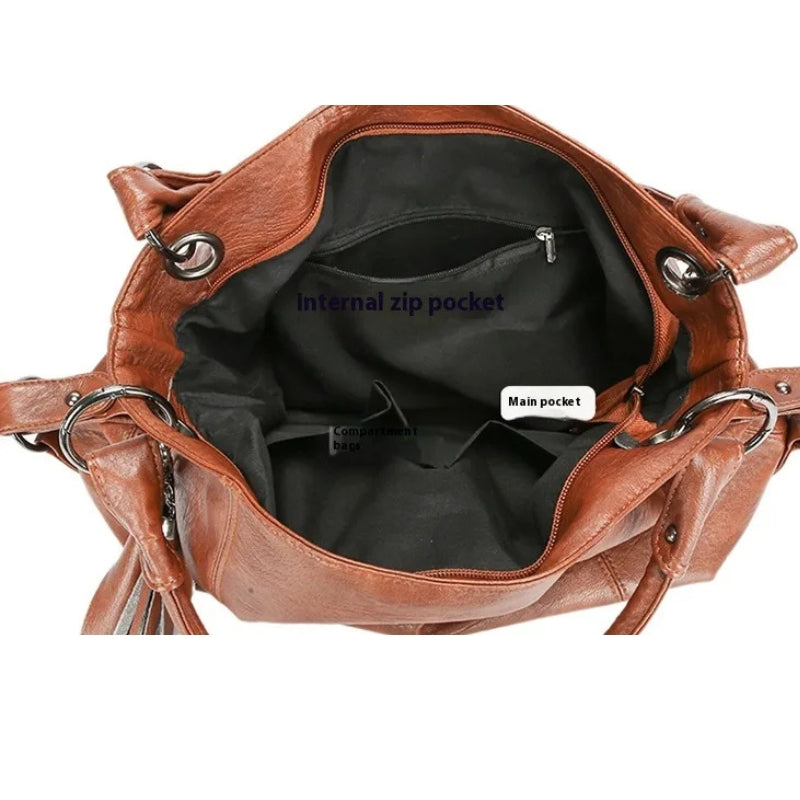 Large Capacity Soft Leather Stitching Handbag - American Retro Square Bag-Handbags-Black-Free Shipping Leatheretro