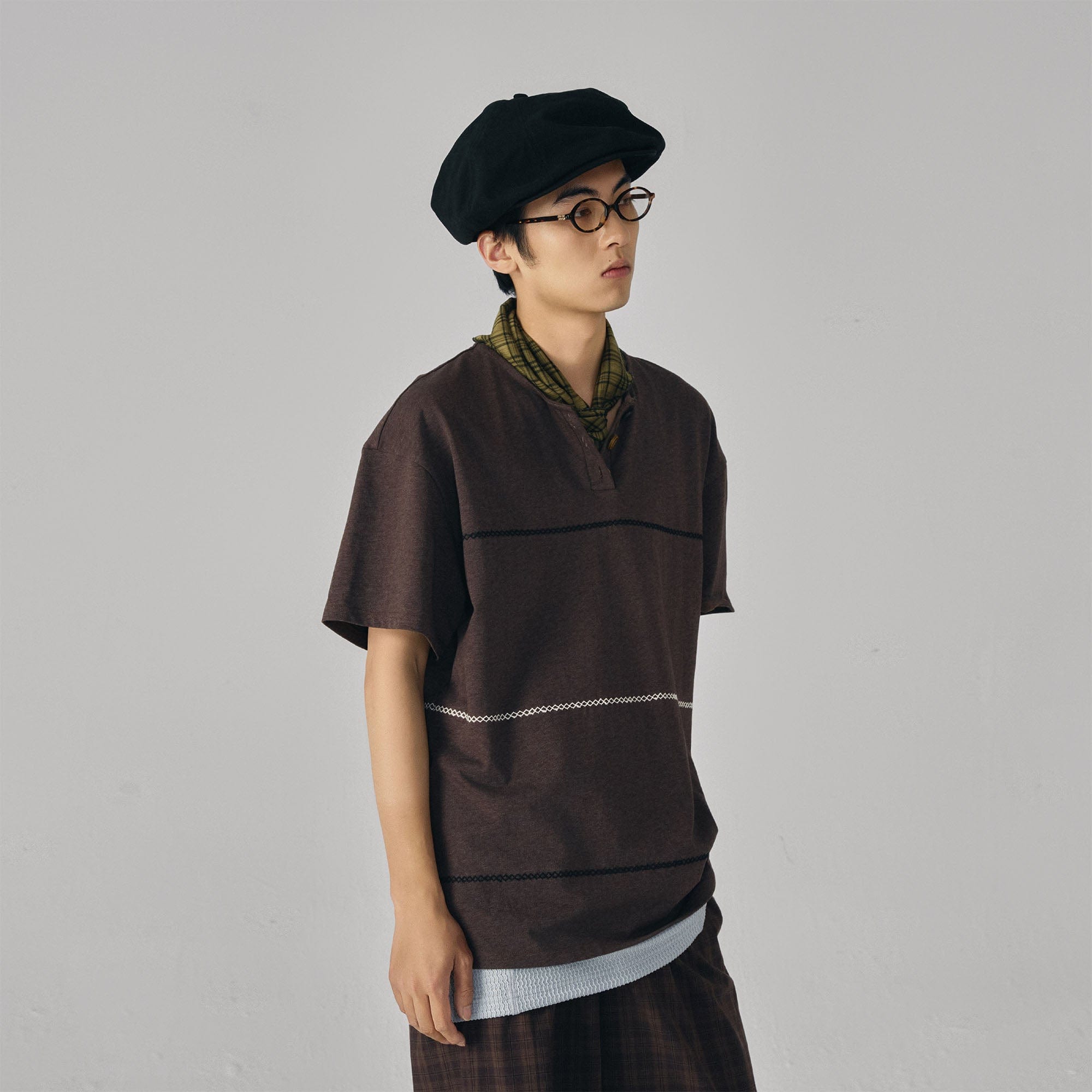 GONGHE REPUB Retro Chain Embroidered Henley T-Shirt-T Shirt-S-Free Shipping Leatheretro