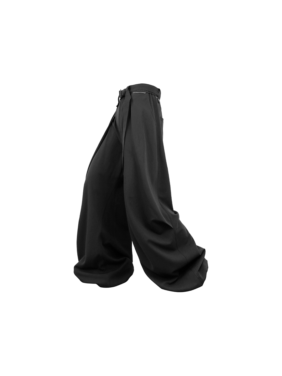 RELABEL Wool-Blend Pleated Draped Wide-Leg Pants Black-Pants-XS (Preorder)-Free Shipping Leatheretro