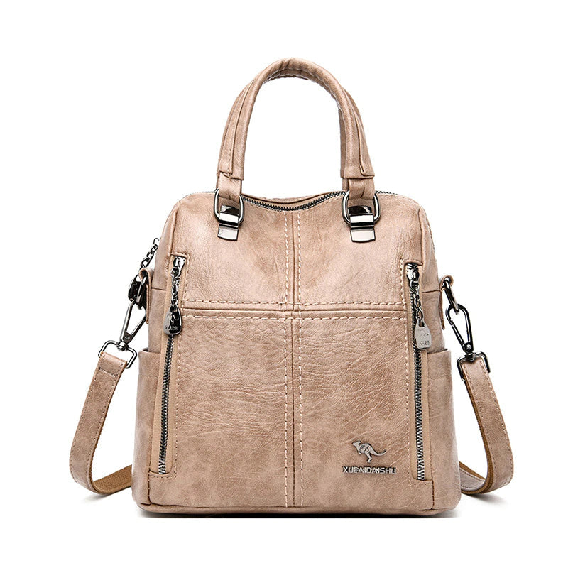 Multifunction Women Shoulder Bag Travel Backpack-Backpacks-Khaki-Free Shipping Leatheretro