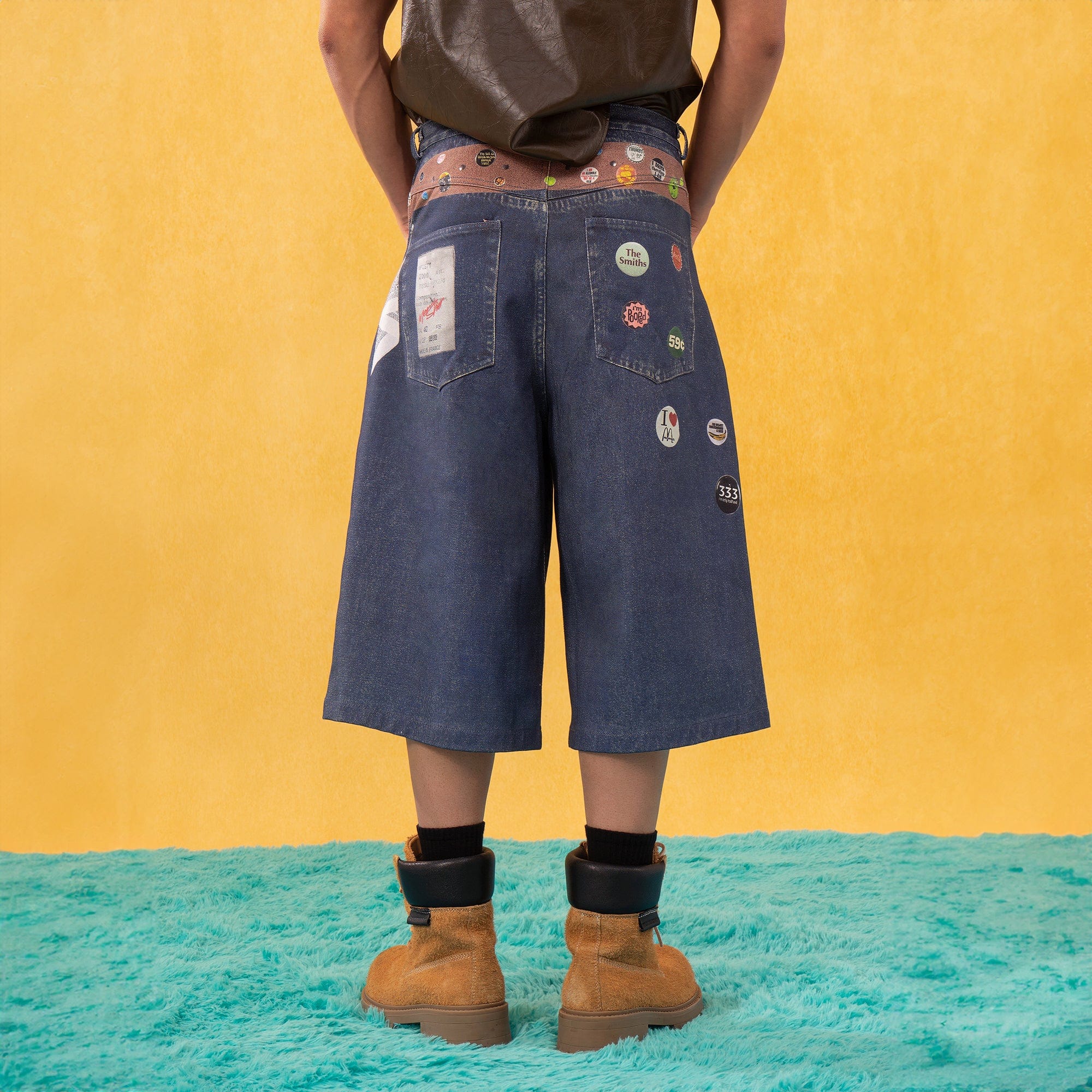 CLP Badge Belt Graphic Cropped Denim Shorts-Shorts-S-Free Shipping Leatheretro