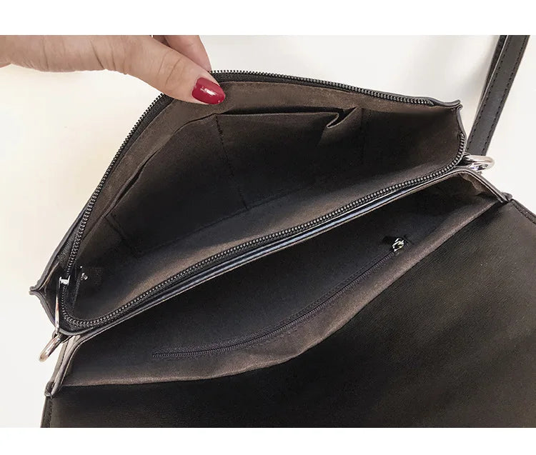 PU leather Tassels ladies Women Shoulder Bag - Envelope Clutches Purse-Clutch-Black-Free Shipping Leatheretro