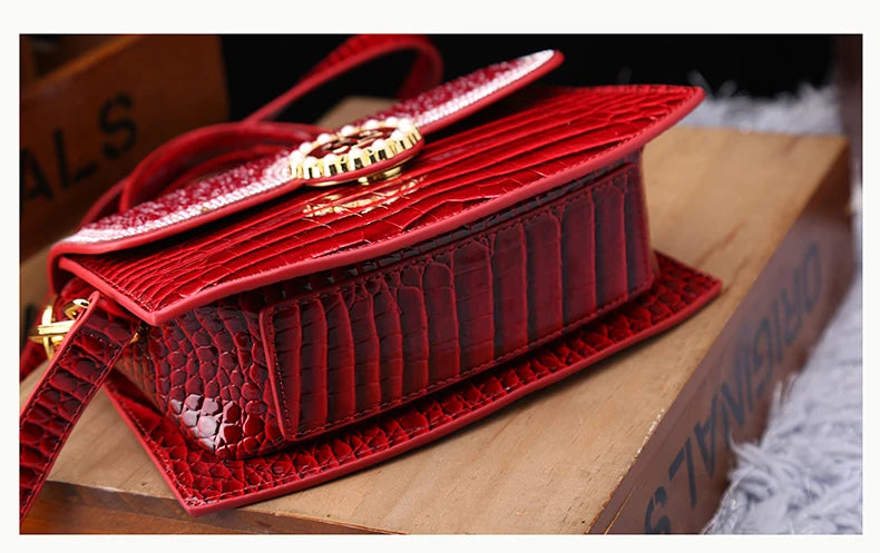 Crocodile Pattern Genuine Leather Women's Handbags - Portable Shell Tote Bags-Handbags-Black-Free Shipping Leatheretro